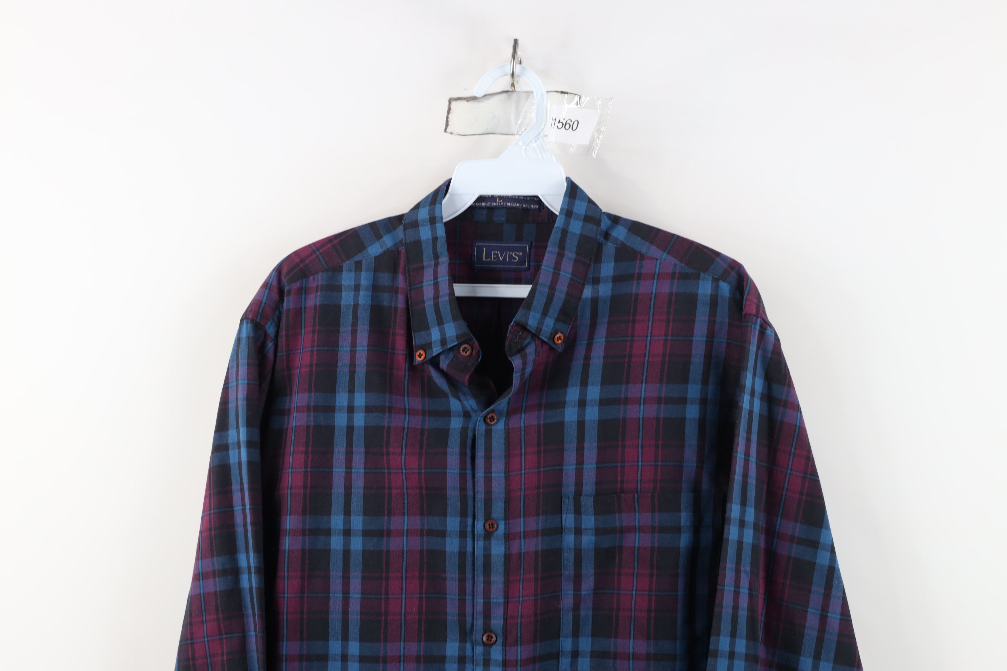 Levi's Vintage 80s Levis Thin Collared Button Down Shirt Plaid Size US L / EU 52-54 / 3 - 2 Thumbnail