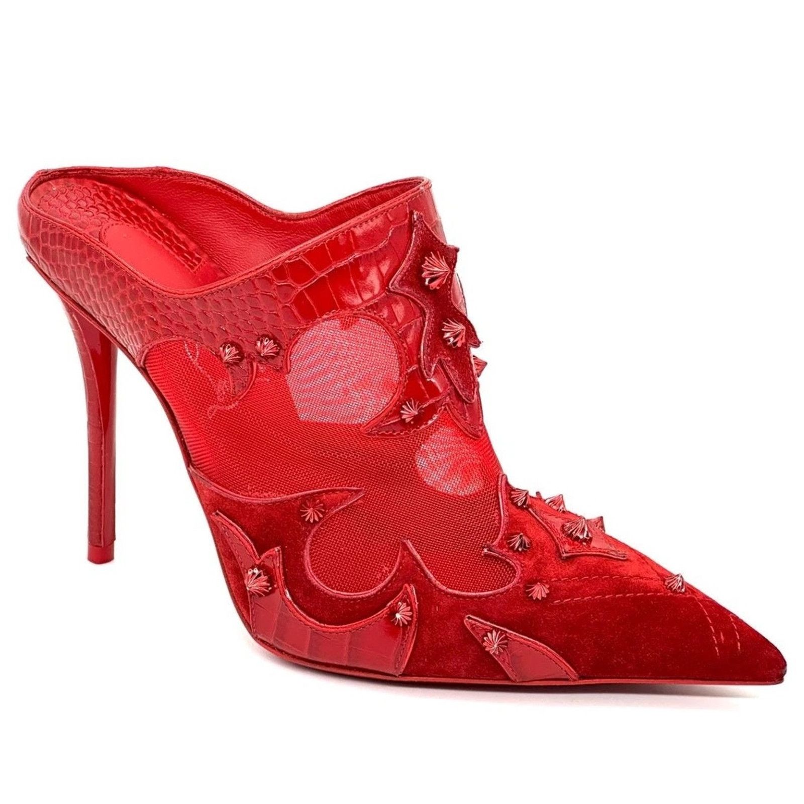 Christian Louboutin Christian Louboutin Red Mulatiag 100 Suede Mule Pumps 39.5 Size US 9.5 / IT 39.5 - 2 Thumbnail