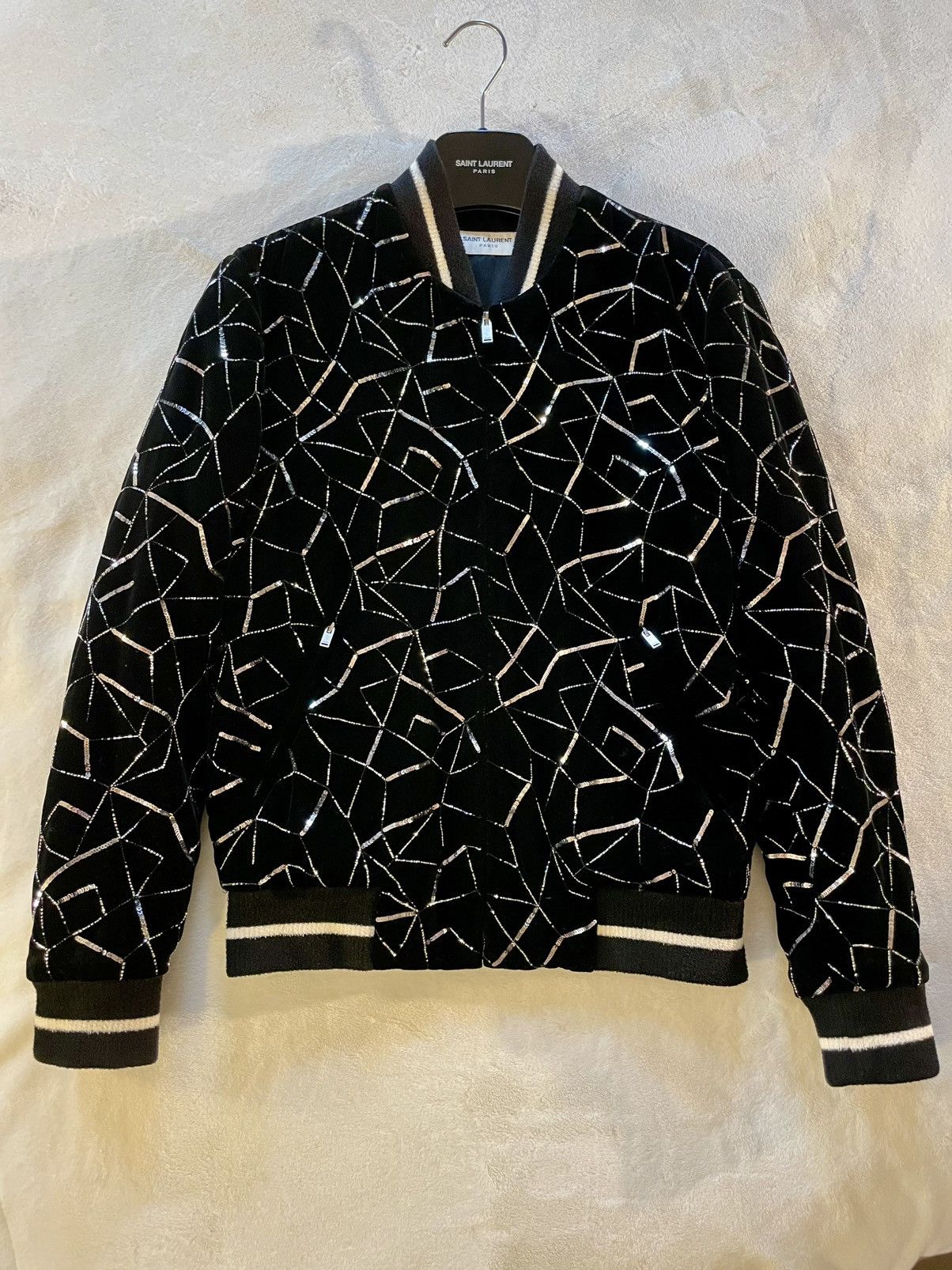 Saint Laurent Paris Saint Laurent Paris Teddy Varsity Sequin Bomber Jacket Black Size US S / EU 44-46 / 1 - 14 Thumbnail