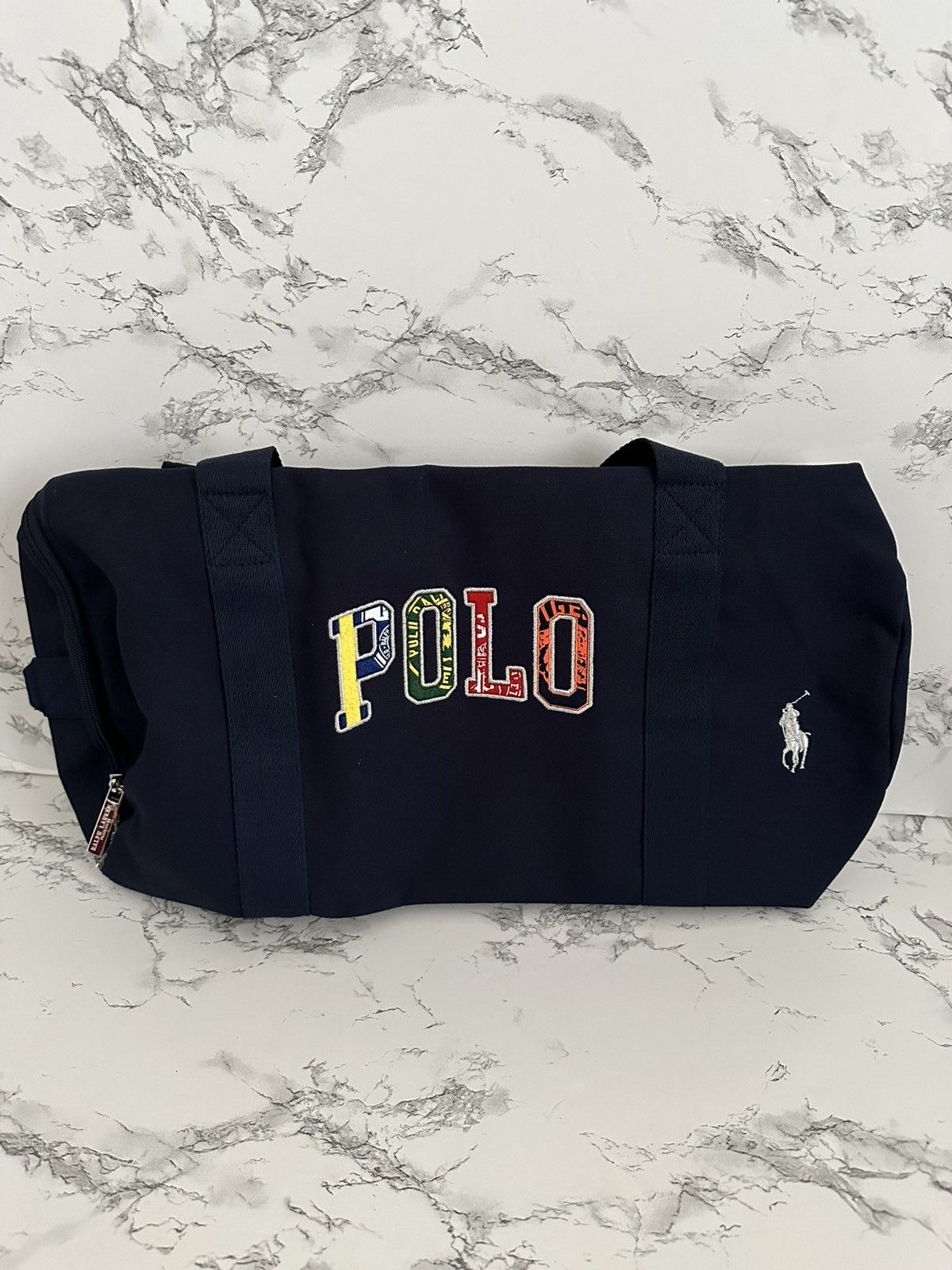 Polo Ralph Laurent Collegiate Patchwork Logo Duffel Bag in Blue, Men's