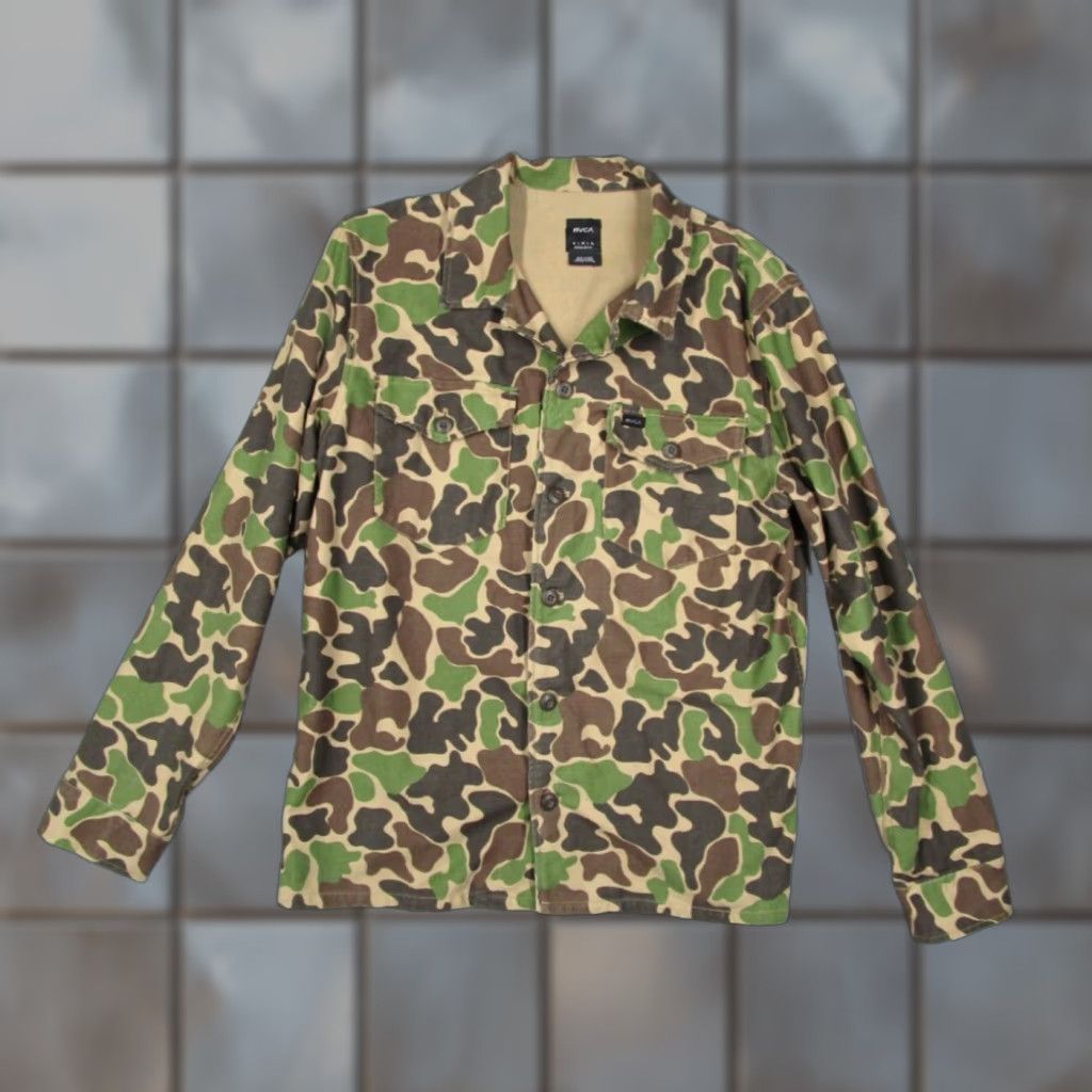 RVCA RVCA Men's Medium Green Camo Fubar Button Up Shacket Jacket Size US M / EU 48-50 / 2 - 1 Thumbnail