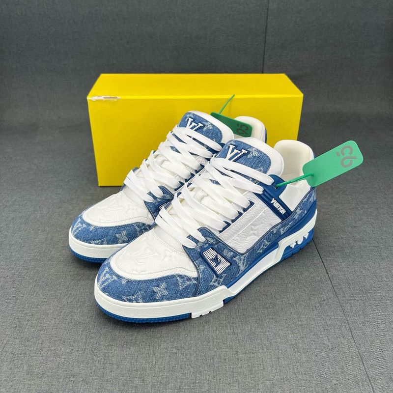 Louis Vuitton Louis Vuitton Denim Blue White Low-Top Sneakers 0079 Size US 10.5 / EU 43-44 - 1 Thumbnail