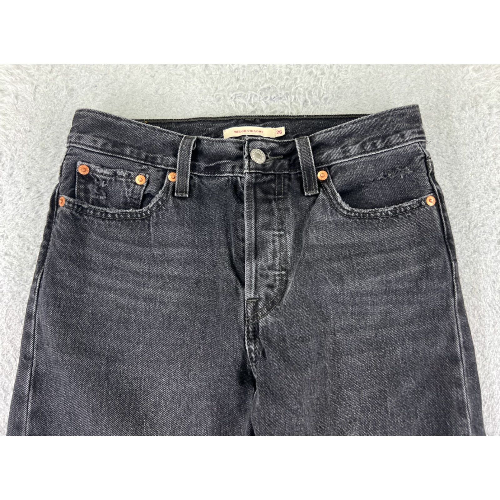 Levi's Levi's Wedgie Fit Jeans Womens 26x26 Black Denim 500 Series Stretch Straight Vintage: No Size 26" / US 2 / IT 38 - 4 Thumbnail