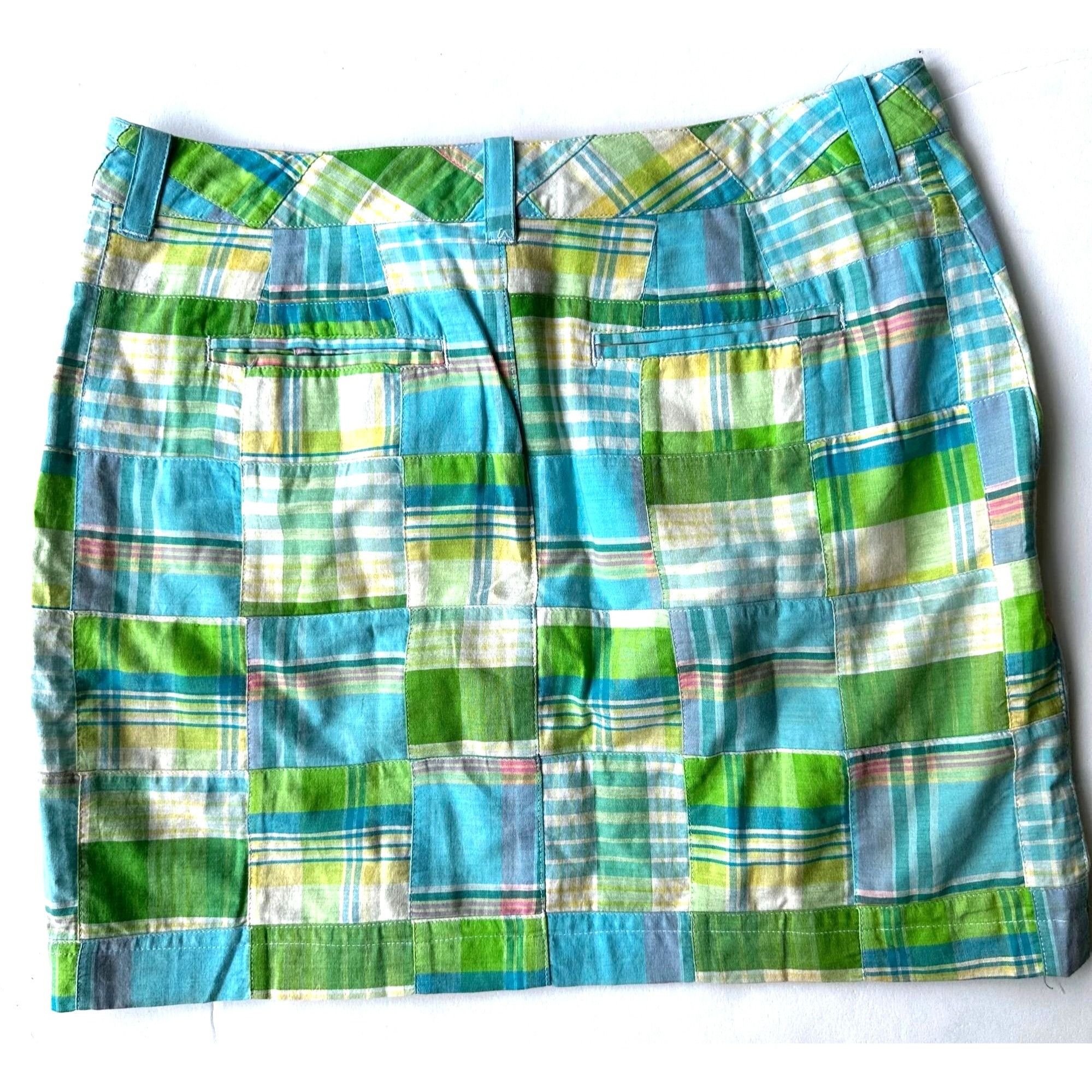 Designer Cape Madris Skirt Size 6 Plaid Button Zip Green Yellow Blue Size 32" / US 10 / IT 46 - 8 Thumbnail