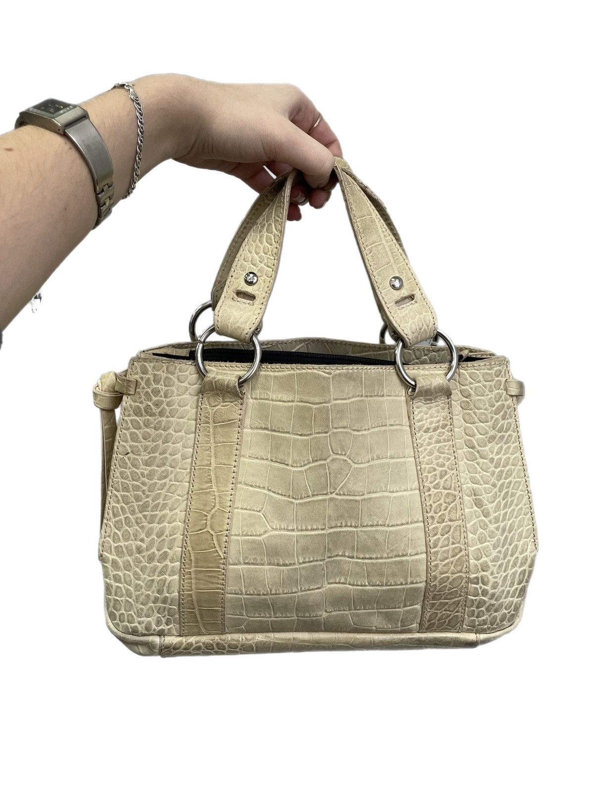 Emporio Armani beige croc embossed leather handbag classic