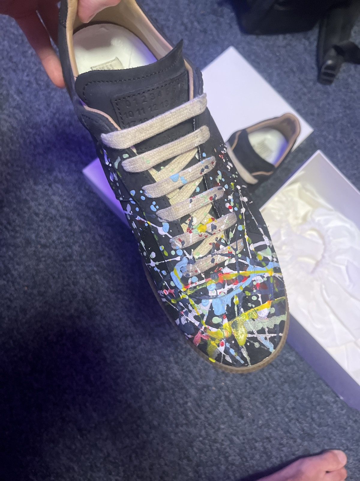 image of Maison Margiela Maison Mariela Black With Paint Shoes, Men's (Size 10)