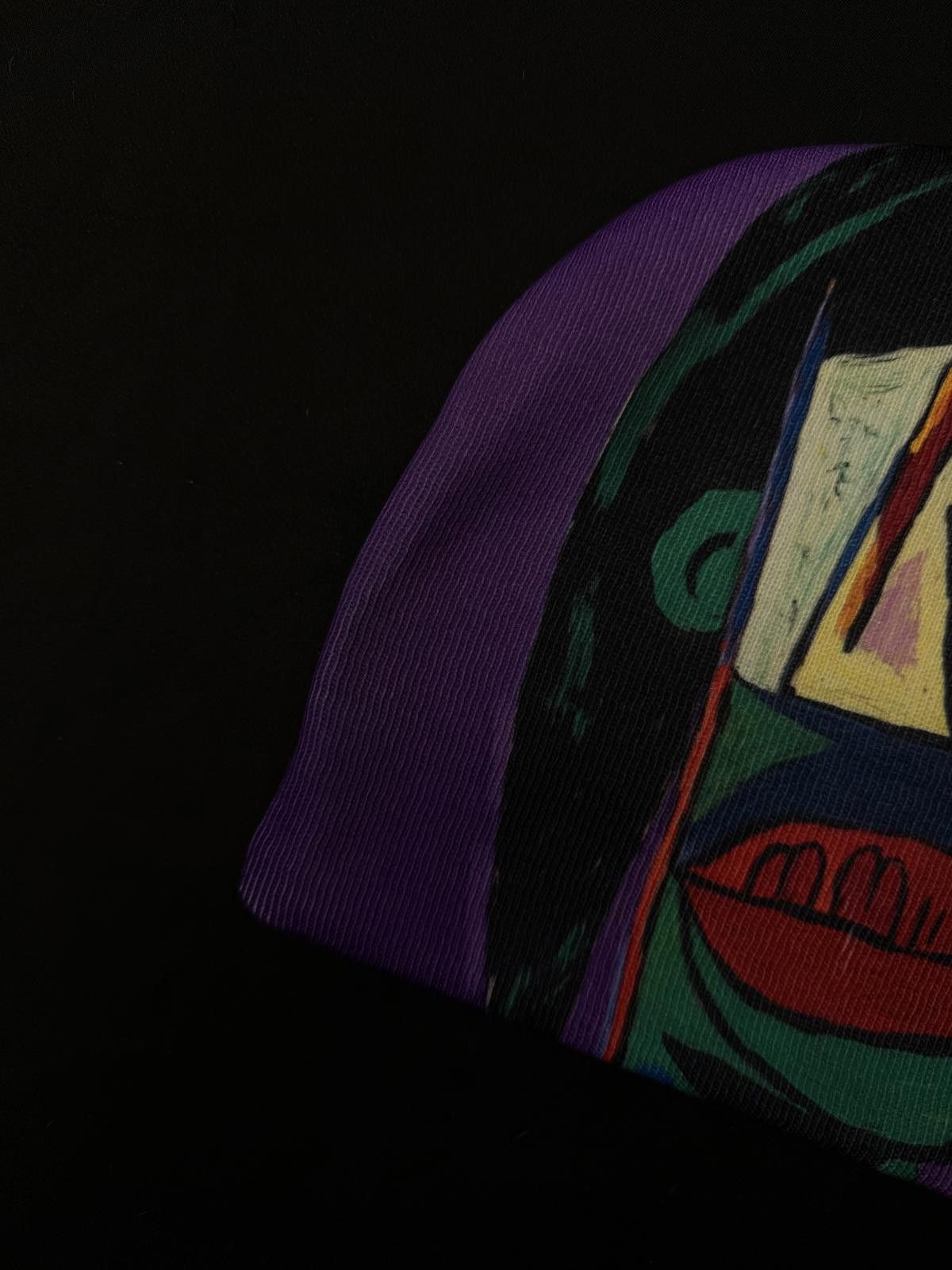 Japanese Brand Picasso Style Abstract Face Print No Cuff Knit Beanie Hat Size ONE SIZE - 4 Thumbnail