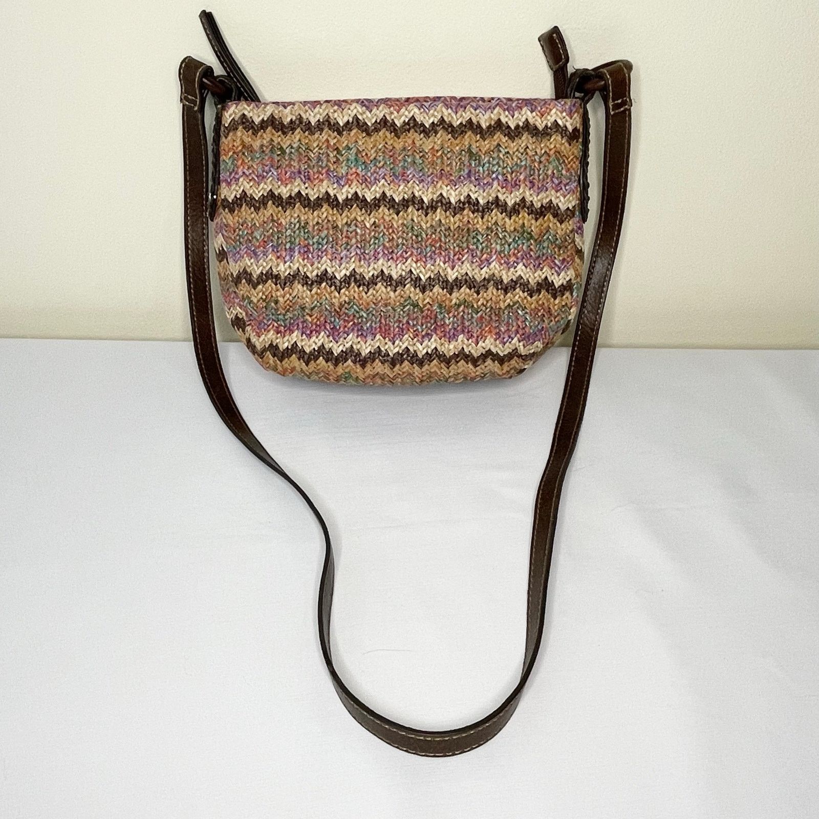 Fossil Chevron Woven Crossbody Bag With Leather Trim in Brown, Women's