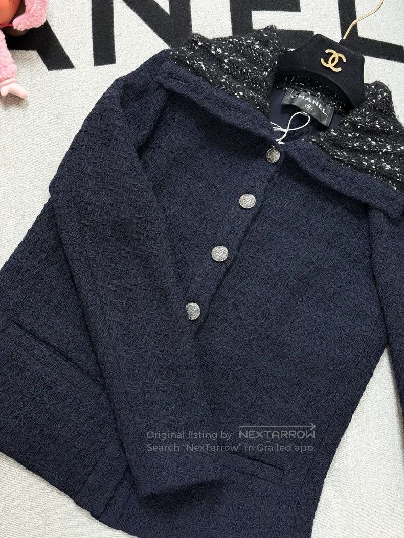 Chanel Chanel Dark blue inner black and white knitted lapel long- Size XXS / US 00 / IT 34 - 7 Thumbnail