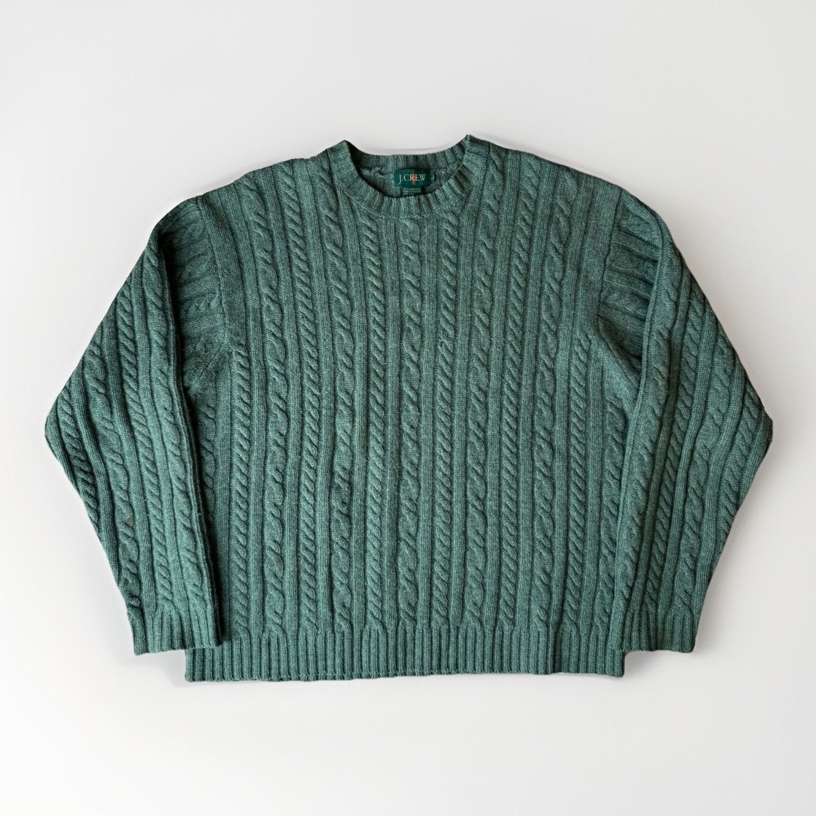 Vintage J Crew Cable Knit Wool Sweater Large Green Oarsman