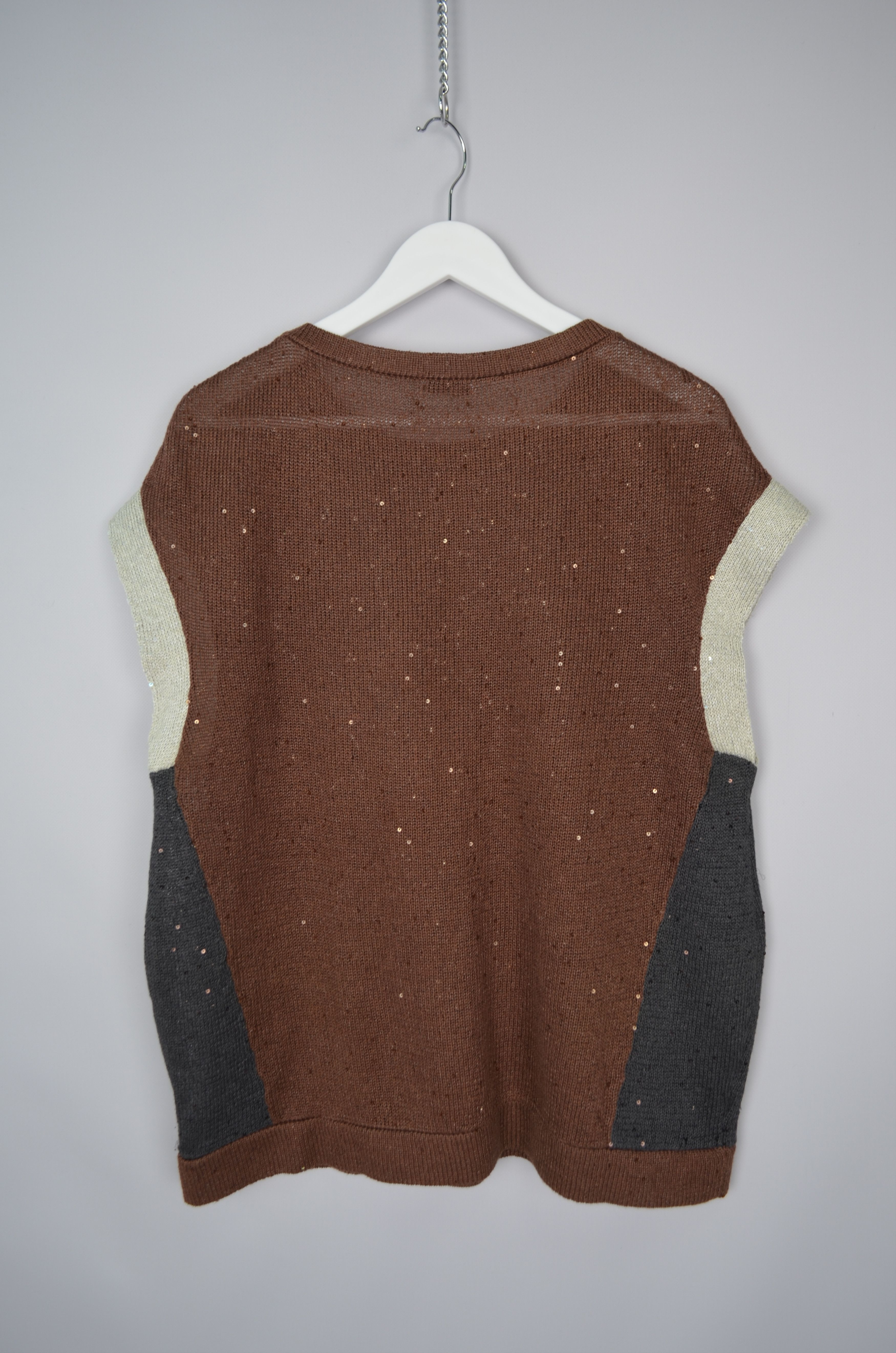 Brunello Cucinelli × Designer Brunello Cucinelli Sequin Linen\Silk Brown Grey Sleeveless Size XXL / US 16-18 / IT 52-54 - 2 Thumbnail