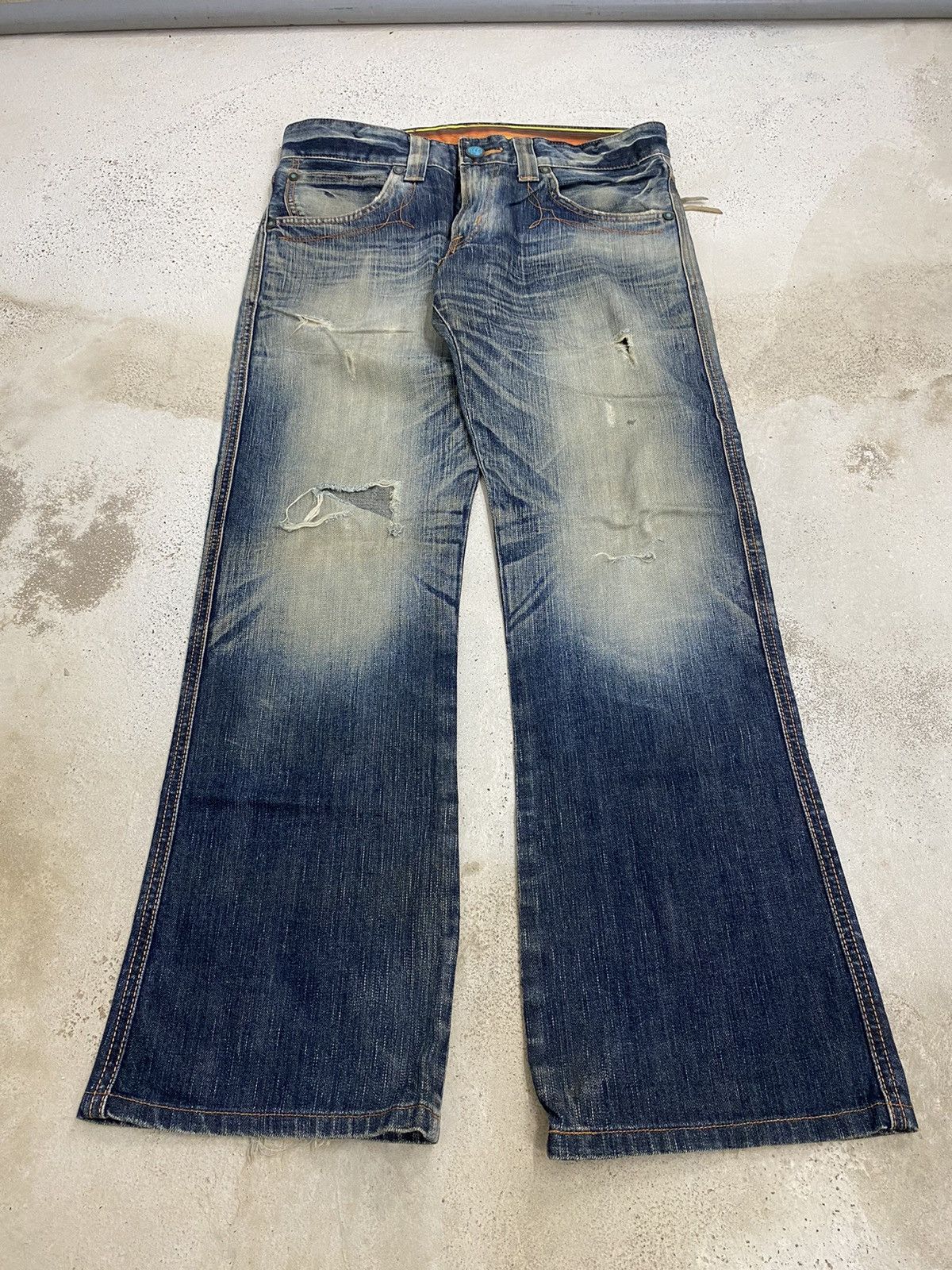 Edwin × Japanese Brand Edwin Blue Trip Mud Washed Whisker Distress Zipper Pocket Size US 31 - 1 Thumbnail