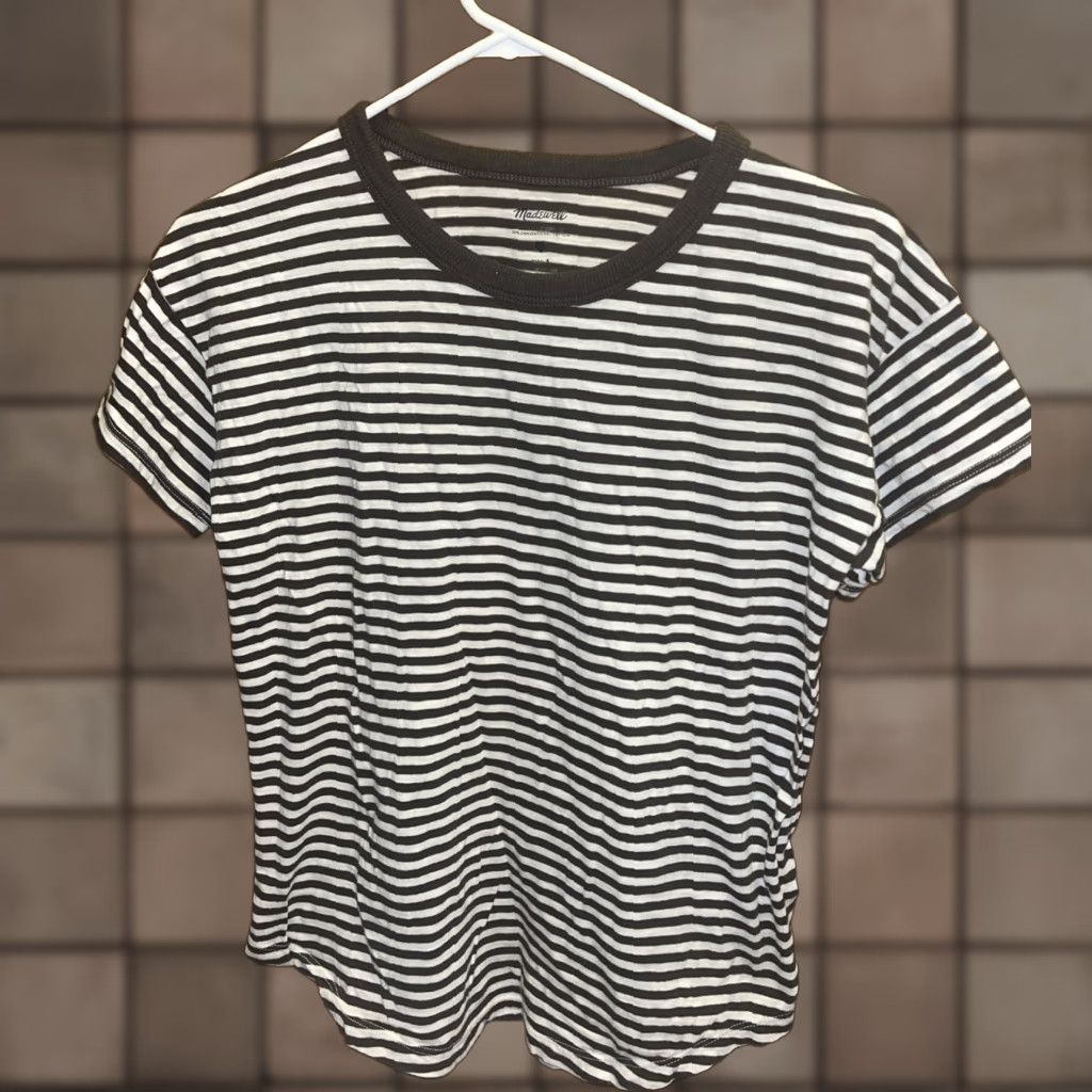 Madewell Madewell Striped T-Shirt Women’s Small Black Light Gray Cotton Jersey Casual Size S / US 4 / IT 40 - 1 Thumbnail