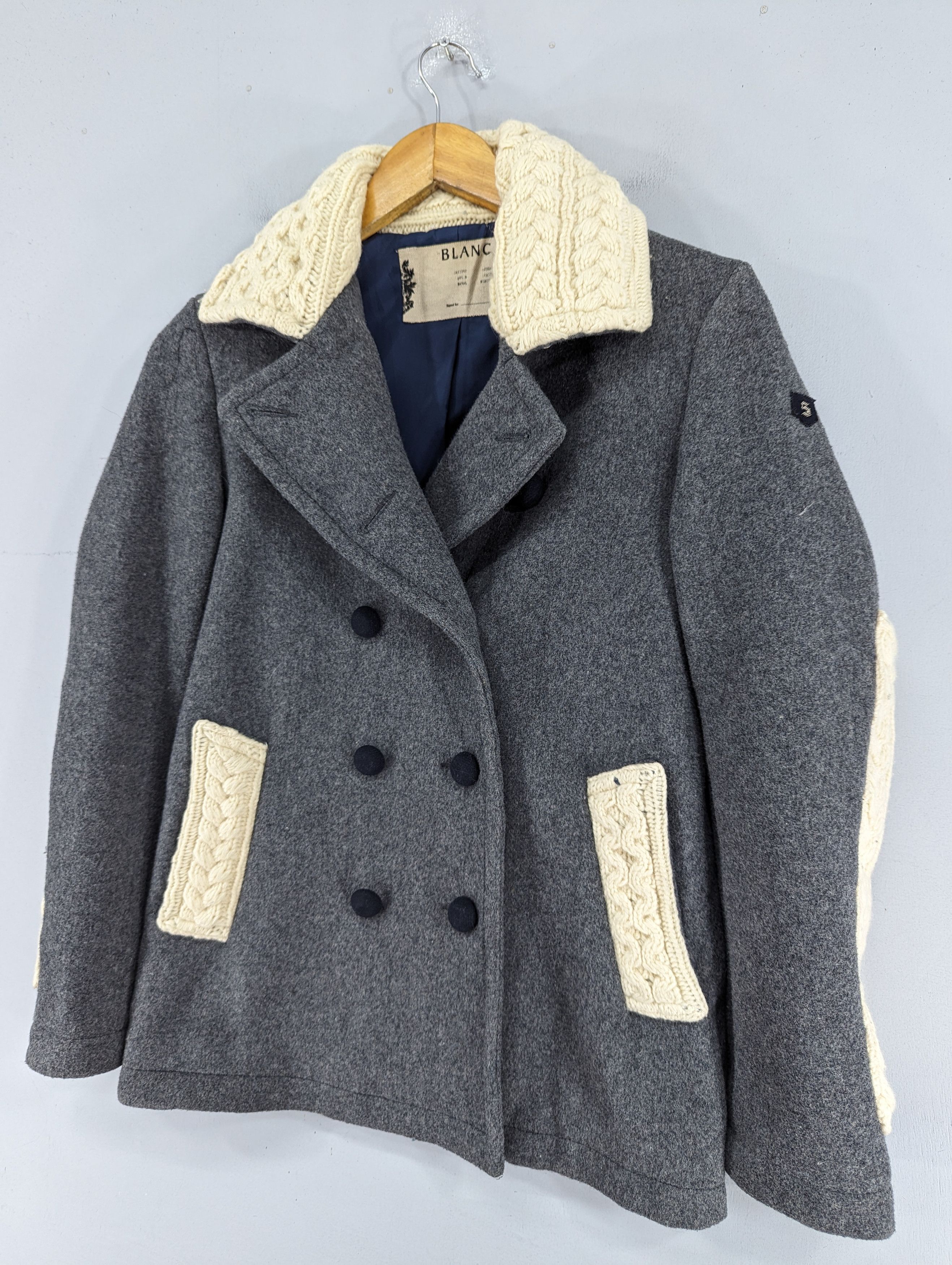 Designer Blanc Basque Wool/Cable Knit Double Breasted Coat Jacket Size XS / US 0-2 / IT 36-38 - 2 Thumbnail