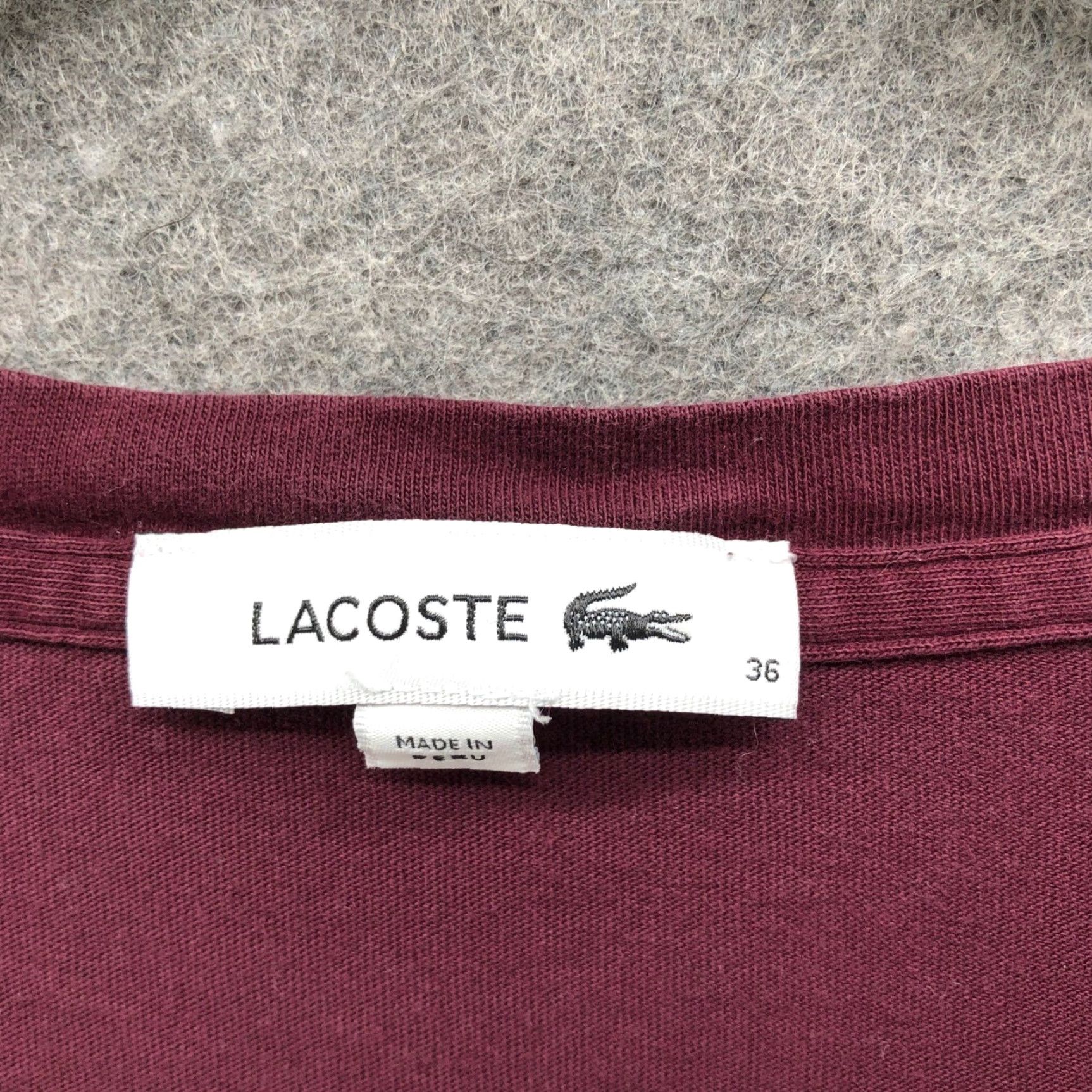 Lacoste Lacoste V-Neck Tee Womens S Burgundy Long Sleeve Cotton Logo T Shirt 100% Cotton Embroidered Crocodile Casual Slim Size XS / US 0-2 / IT 36-38 - 3 Thumbnail