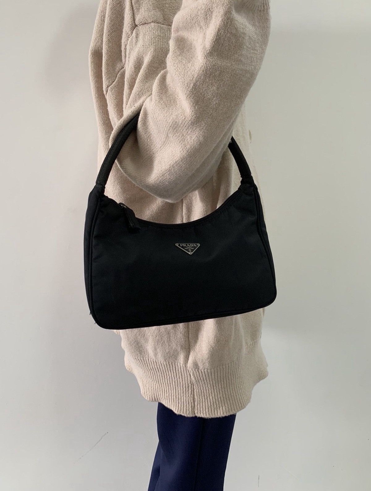 Vintage Prada Black Nylon Hobo Shoulder Bag
