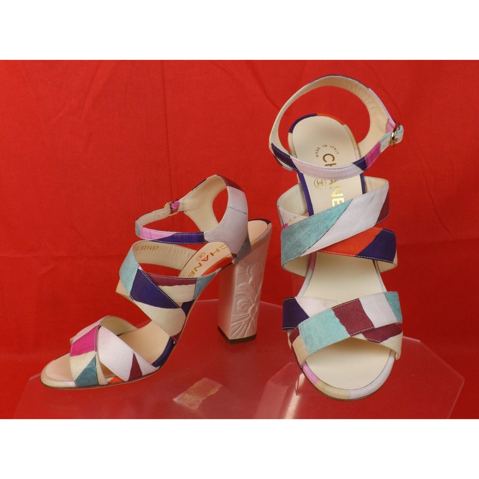 Chanel CHANEL MULTICOLOR CANVAS CC LOGO FLOWERS SANDALS PUMPS 38 Size US 8 / IT 38 - 4 Thumbnail