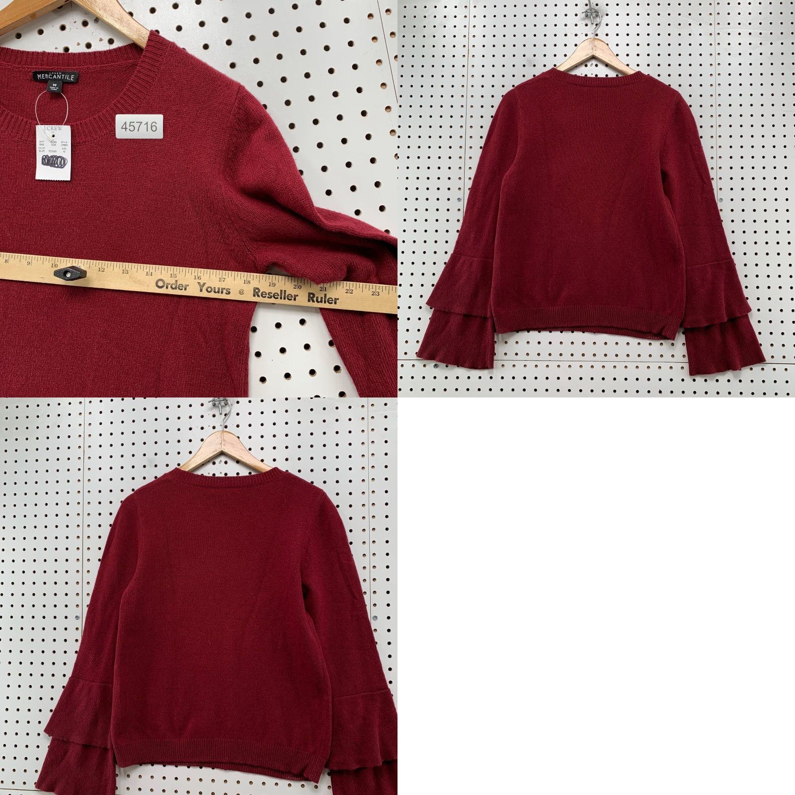 J.Crew NEW J.CREW Mercantile Sweater Womens Medium Red Wool Blend Ruffle Sleeve NWT Size M / US 6-8 / IT 42-44 - 9 Thumbnail