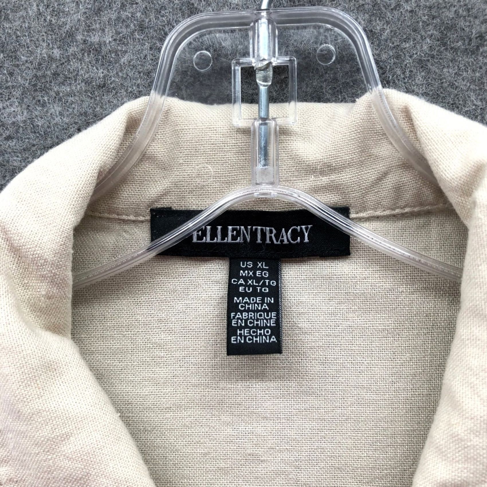 Ellen Tracy Ellen Tracy Jacket Linen Blend Utility Womens XL Beige Ivory Trucker Lightweight Button Front Short Coat Casual Travel Size XL / US 12-14 / IT 48-50 - 3 Thumbnail