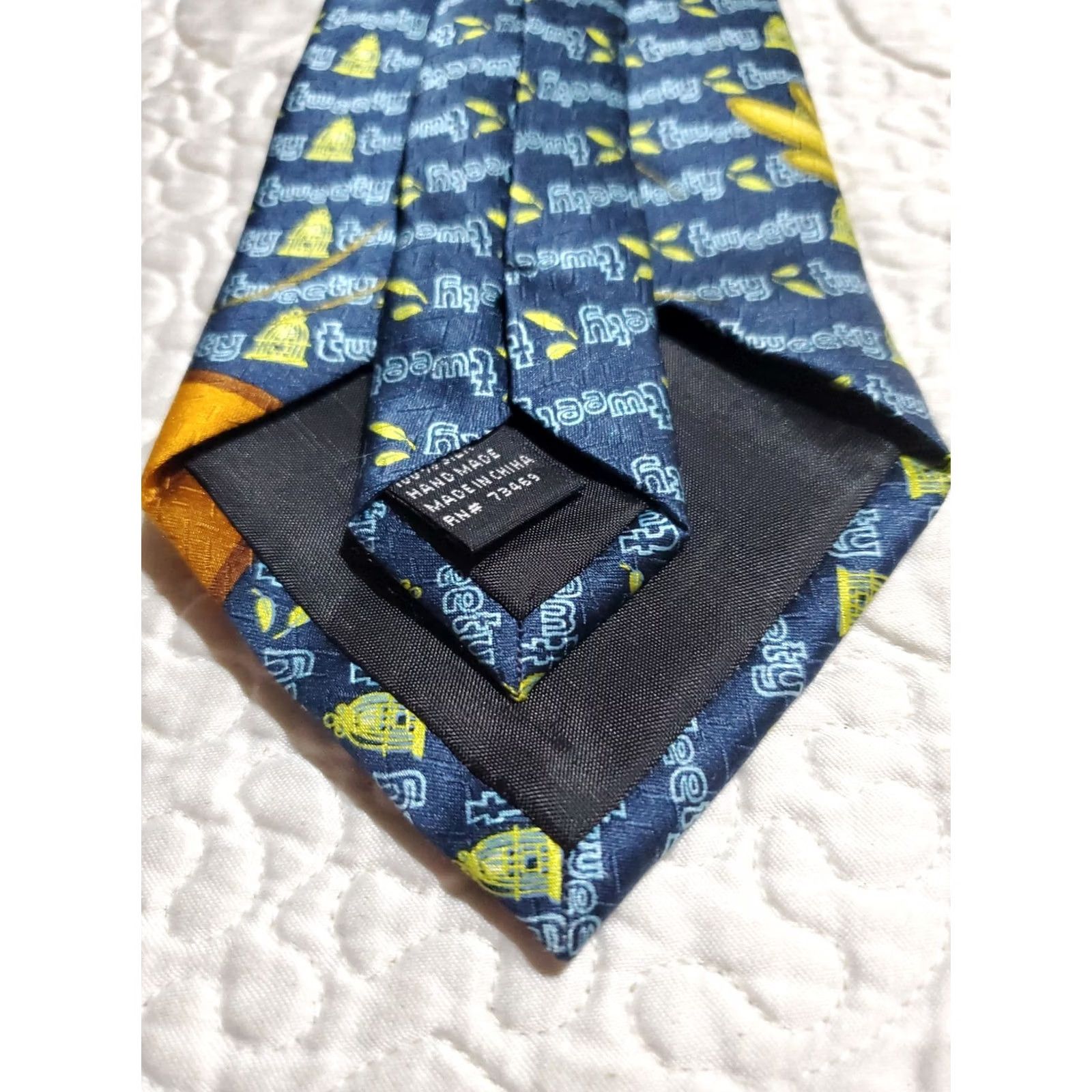 Vintage BIG FACE Tweety Bird Looney Tunes 100% Silk Hand Made Tie Shirt Men Blue Classic 57"-60" Size ONE SIZE - 3 Thumbnail