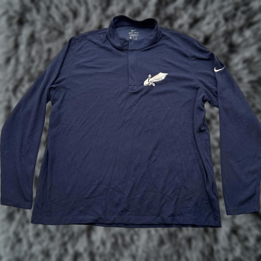 Nike Nike Dri-FIT Pullover Shirt Mens 2XL Navy Blue Long Sleeve Quarter Zip Sword Logo Size US XXL / EU 58 / 5 - 1 Thumbnail