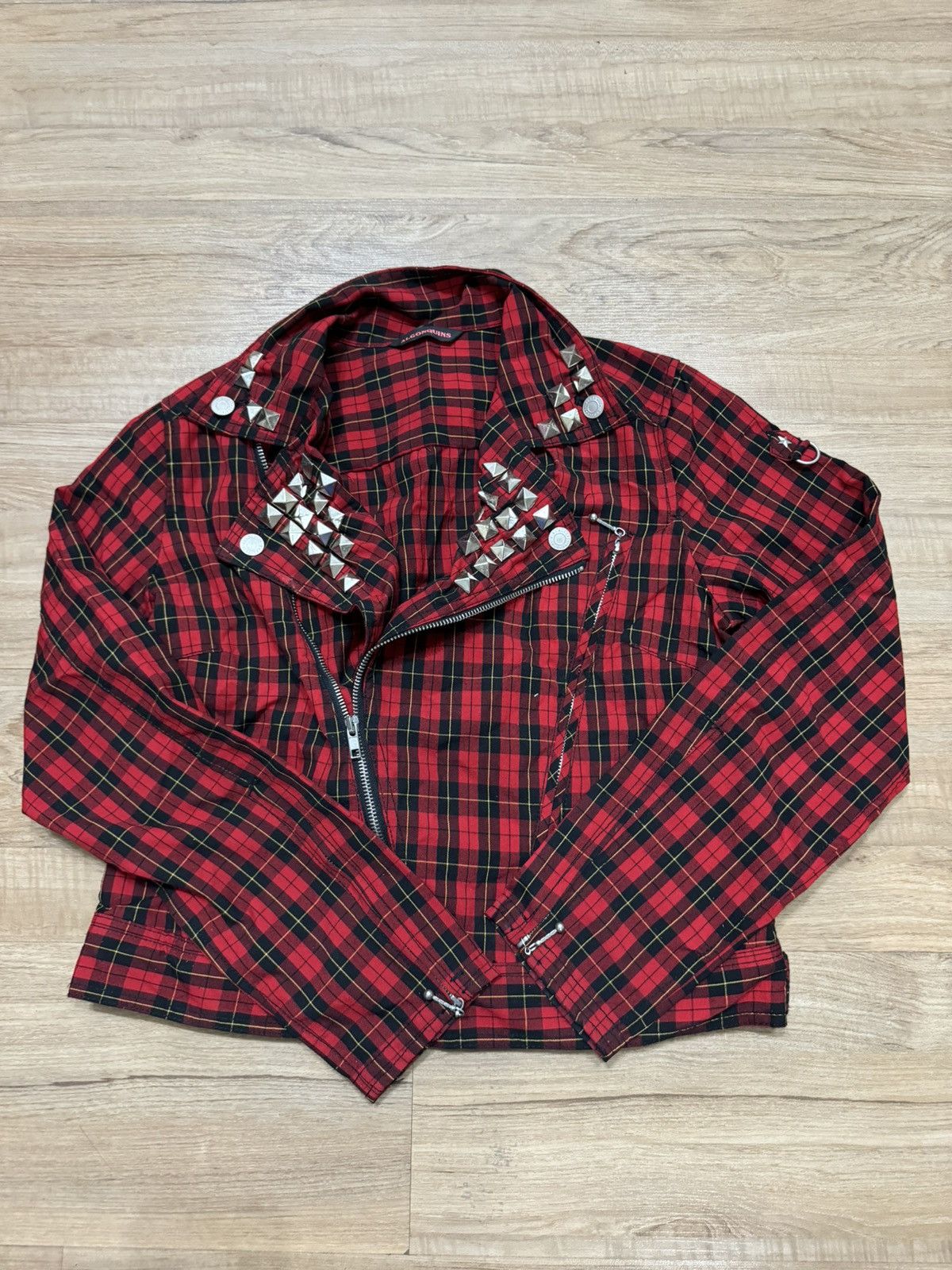 image of Seditionaries Algonquins Studed Double Collar Punk Jacket in Red, Women's (Size Medium)