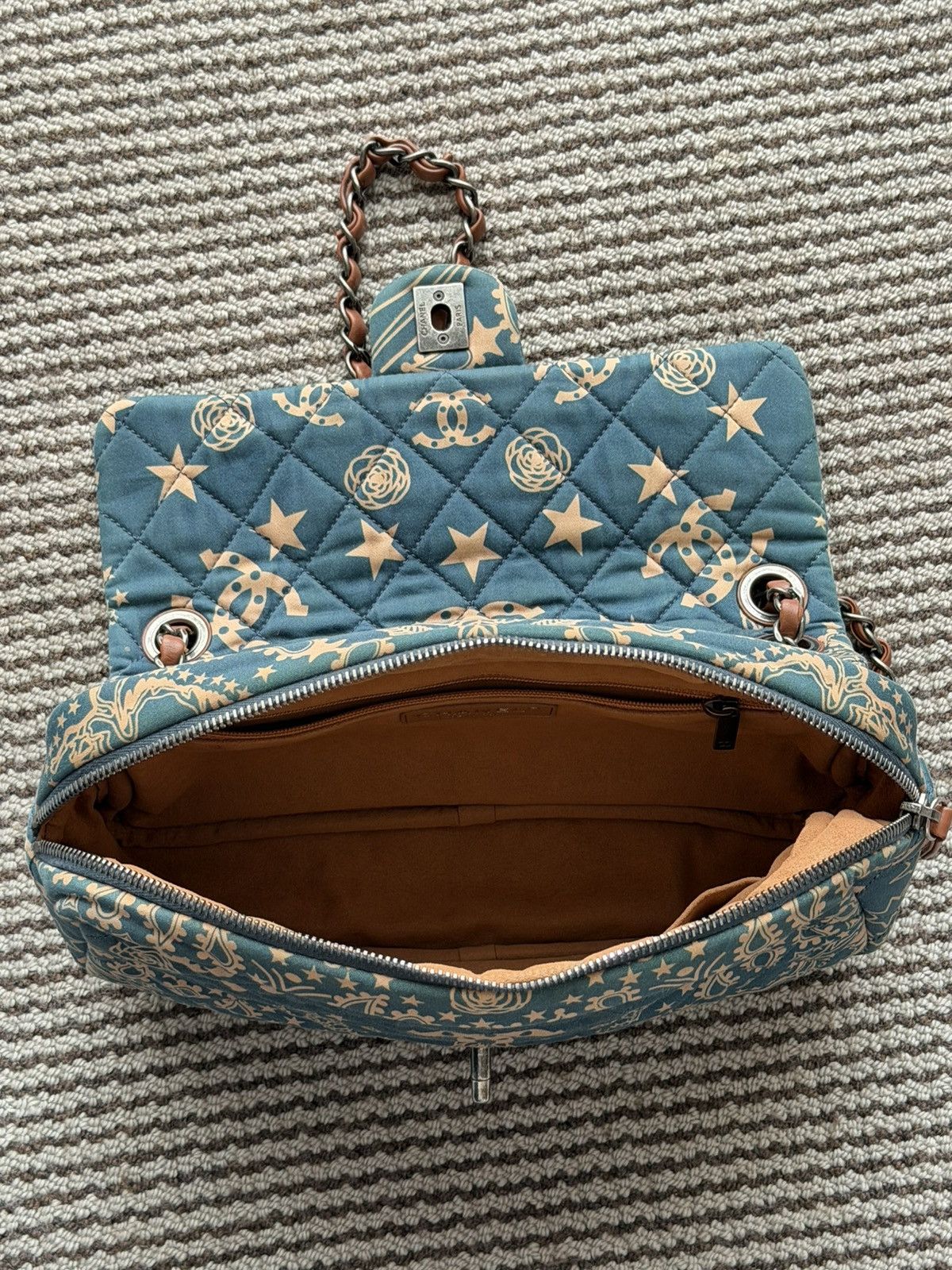 Chanel Chanel 14A Canvas Paris-Dallas Blue Bandana Classic Flap Bag Size ONE SIZE - 9 Thumbnail