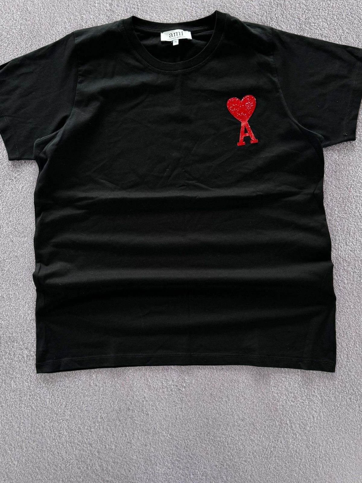AMI Ami Paris Rhinestones Heart Logo Womens Black T-Shirt Size XL / US 12-14 / IT 48-50 - 3 Thumbnail