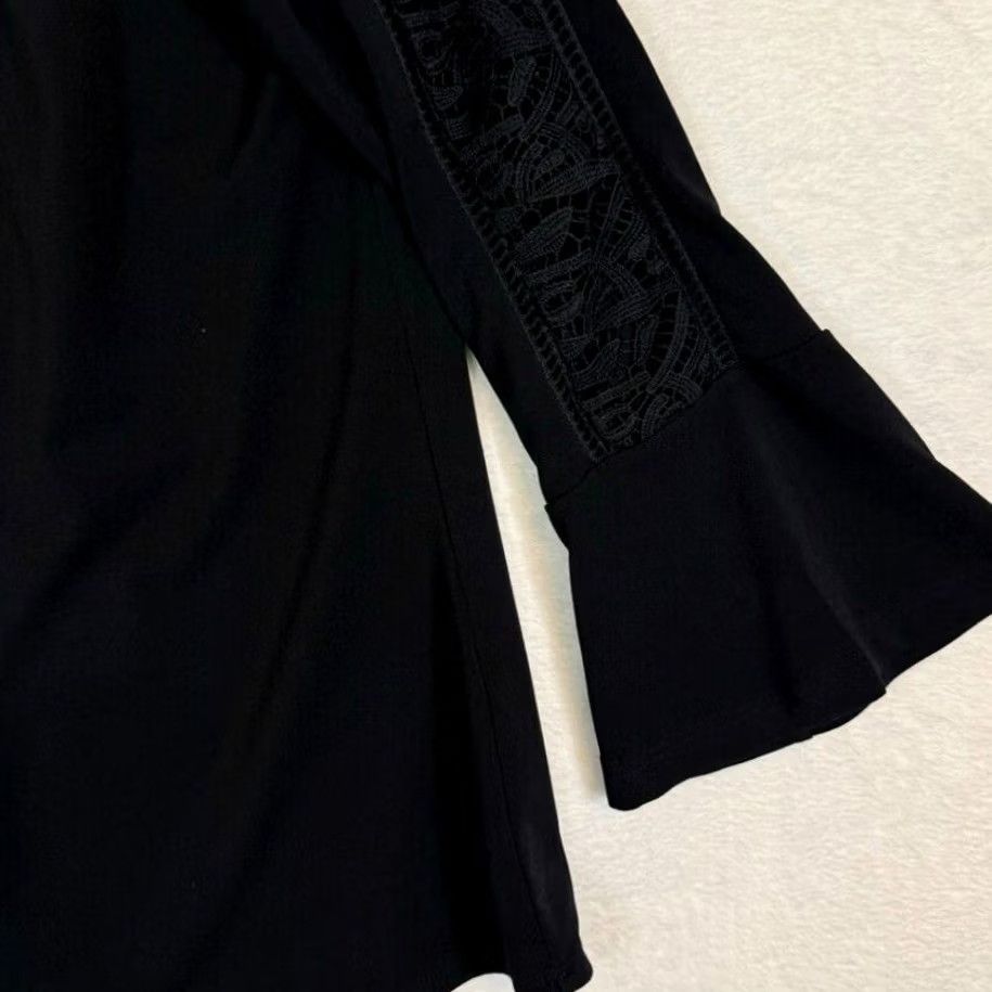 Adrianna Papell Adrianna Papell Blouse Women M Black Lace Sheer Long Sleeve Top W 350 Shirt Size M / US 6-8 / IT 42-44 - 6 Thumbnail