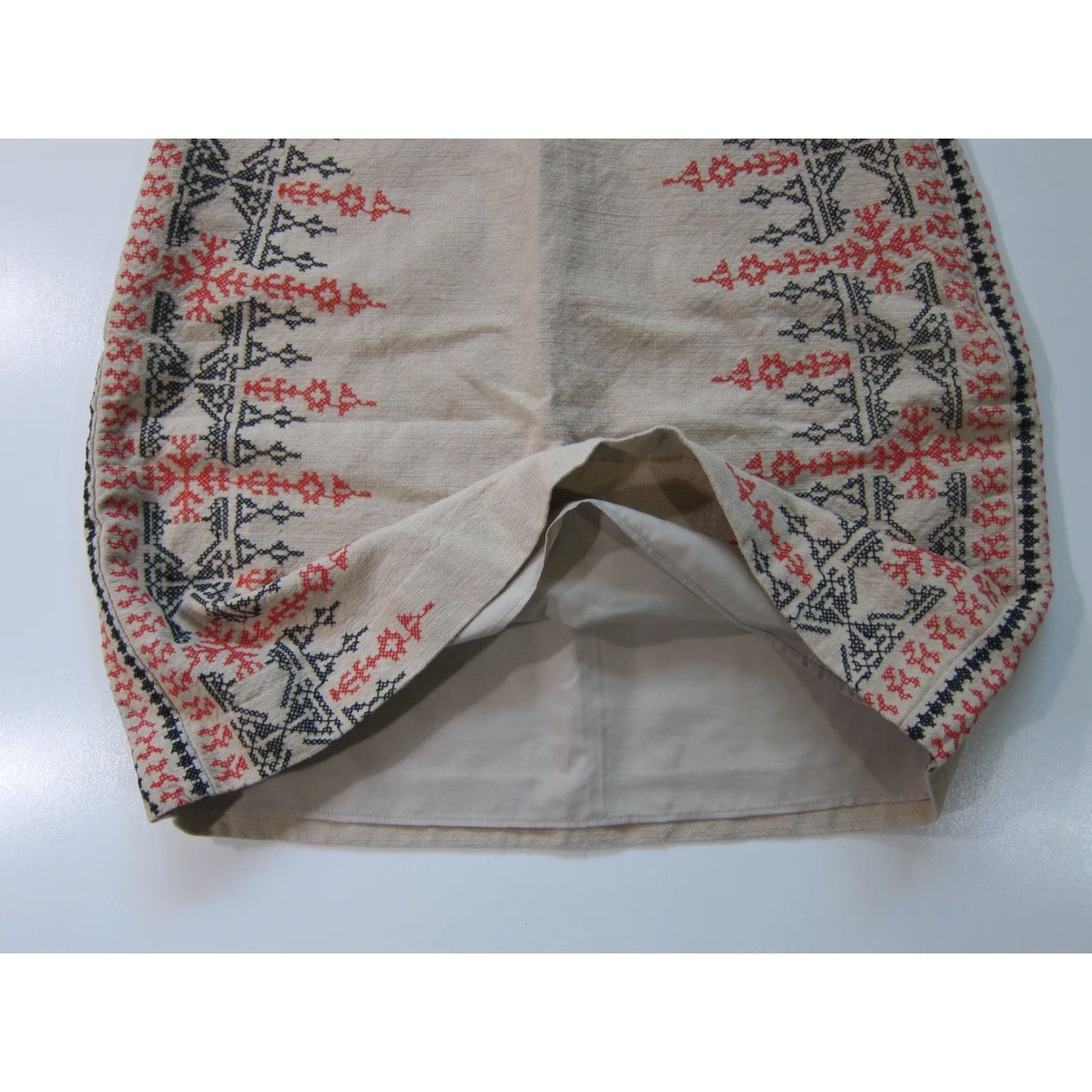 Ann Taylor VINTAGE Ann Taylor Loft Linen Brown Red Black Embroidered Straight Pencil Skirt Women 10 Size 32" / US 10 / IT 46 - 6 Thumbnail