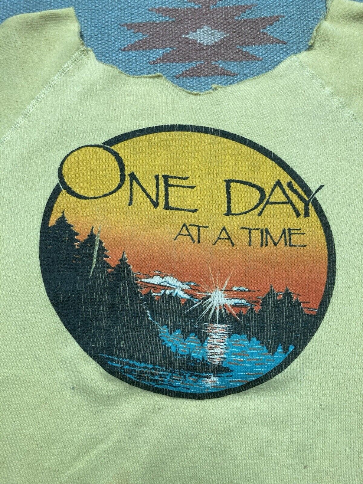 Vintage 80s sweatshirt one day at a time sunset lake chopped neck XL Size US XL / EU 56 / 4 - 3 Thumbnail