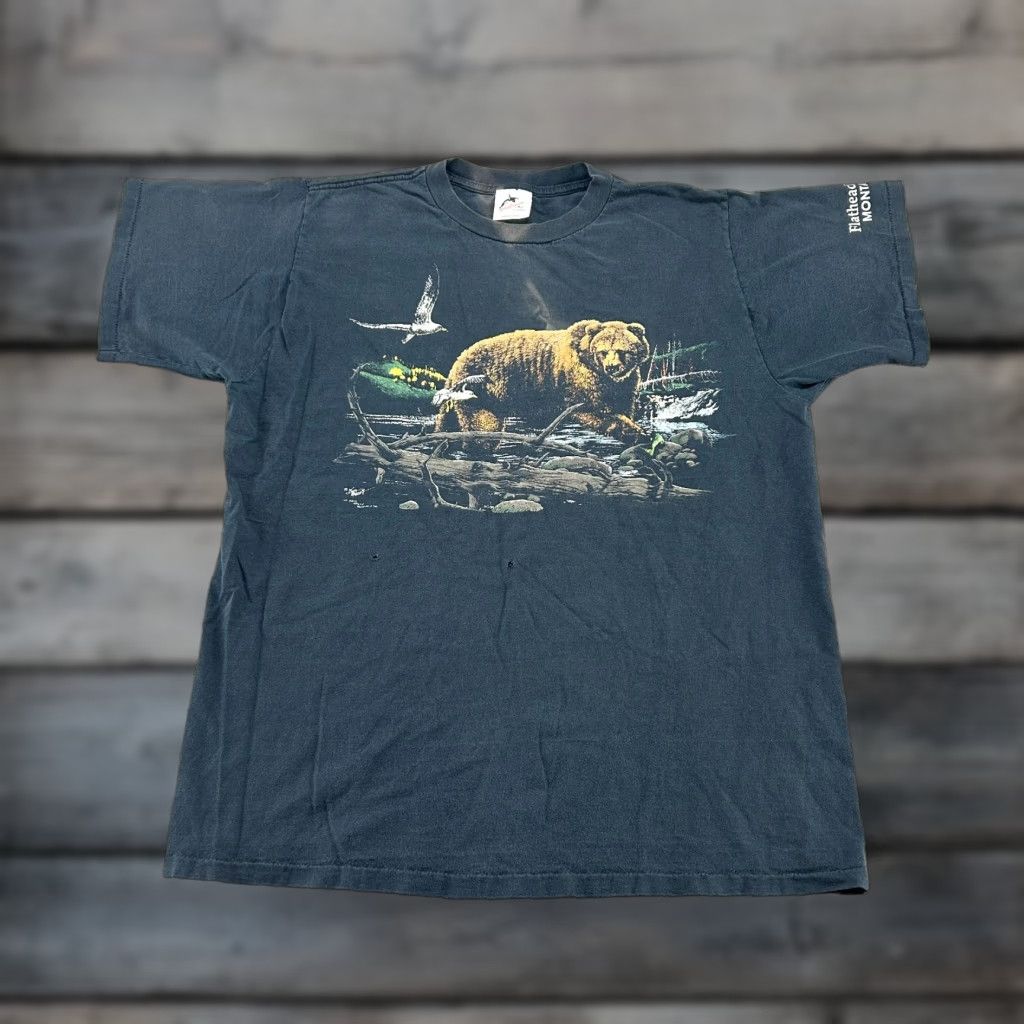 Vintage VINTAGE Harlequin Shirt Mens XL Black Single Stitch Bear Nature Sun Faded 90s Size US XL / EU 56 / 4 - 1 Thumbnail