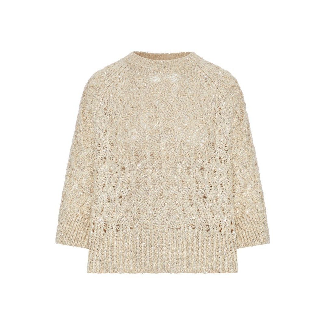 BRUNELLO CUCINELLI Open Work Beige Sweater New & Authentic (