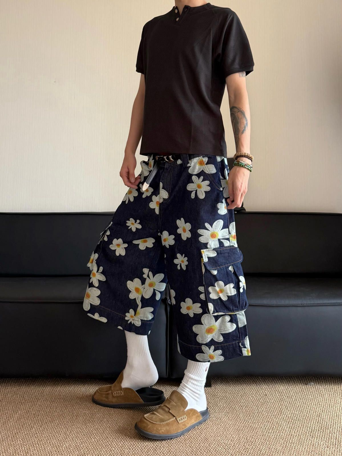 Floral Print Cargo Wide Leg Shorts Wide Leg Jorts