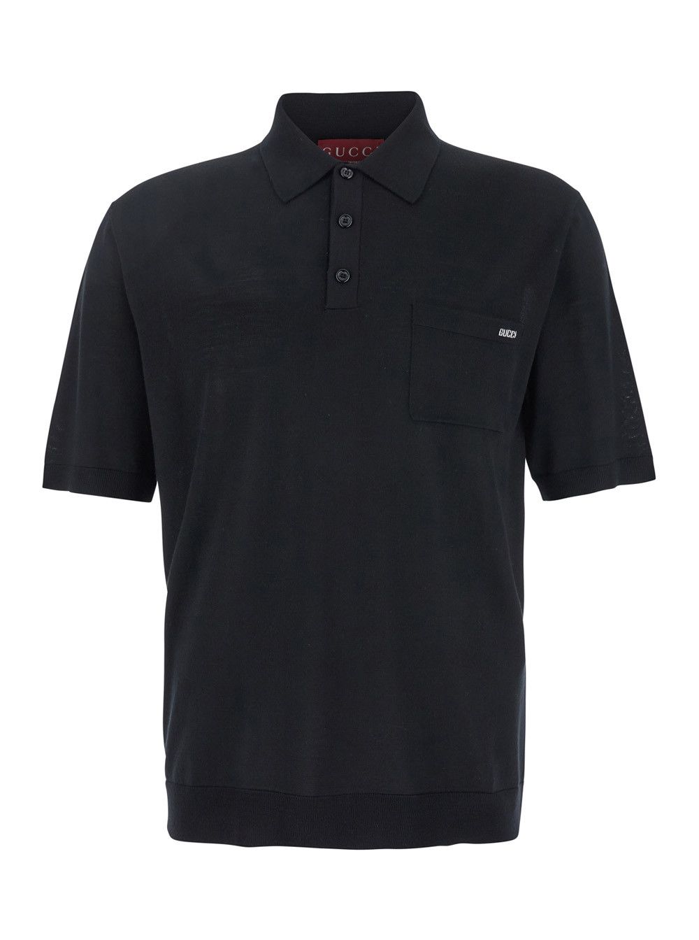 Gucci Black Polo Shirt with Chest Pocket and Embroidered Logo on the Front in Fine Silk Knit Man Size US XL / EU 56 / 4 - 1 Thumbnail