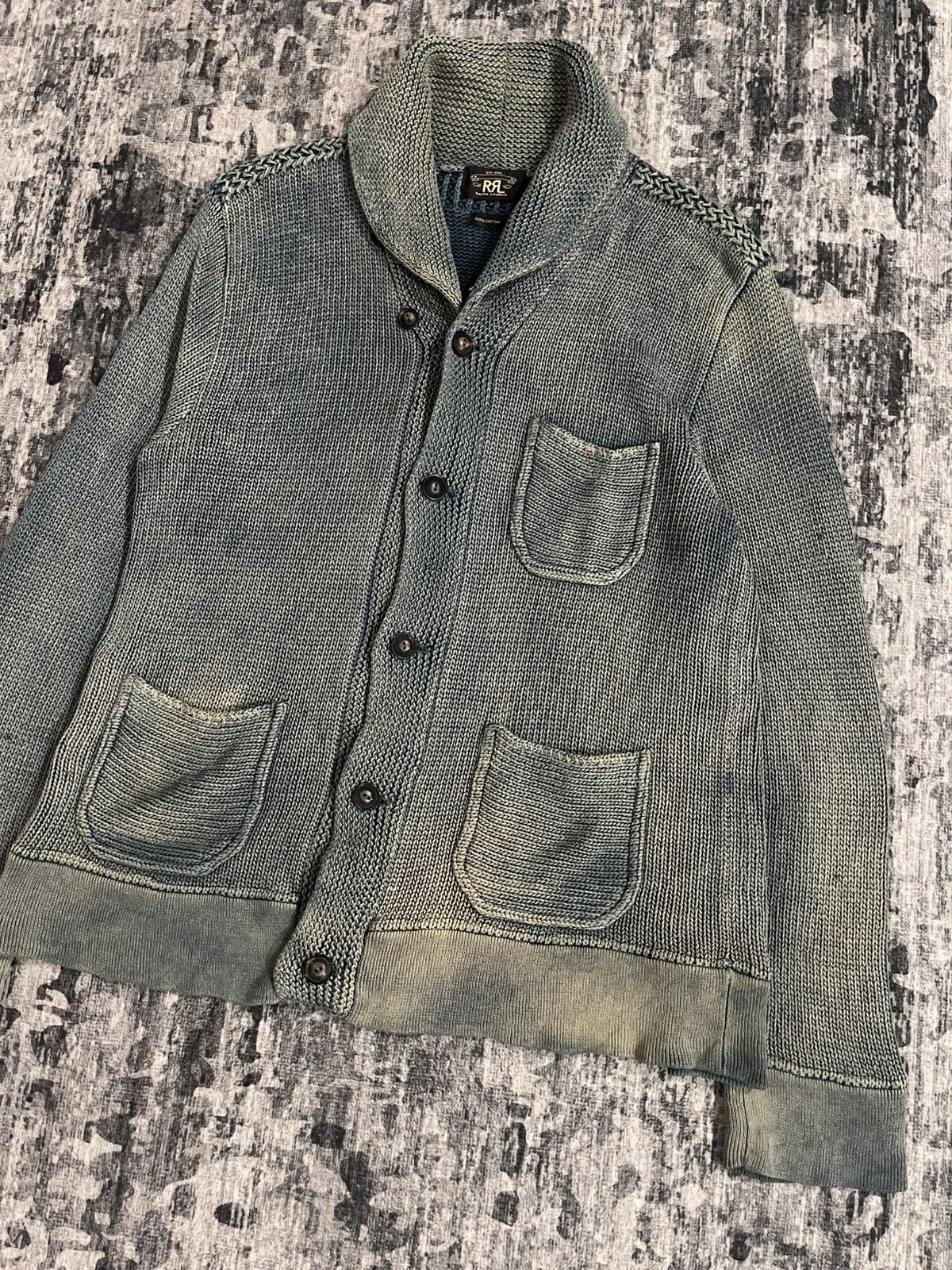 RRL Ralph Lauren RRL Double Ralph Lauren Indigo Cardigan Distressed Knit Size US L / EU 52-54 / 3 - 3 Thumbnail