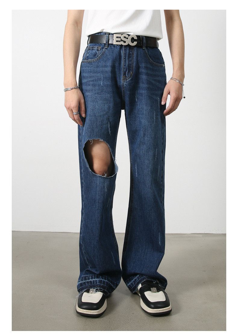 Japanese Brand × Jean Dark blue loose flared casual ripped jeans Size US 32 / EU 48 - 1 Thumbnail