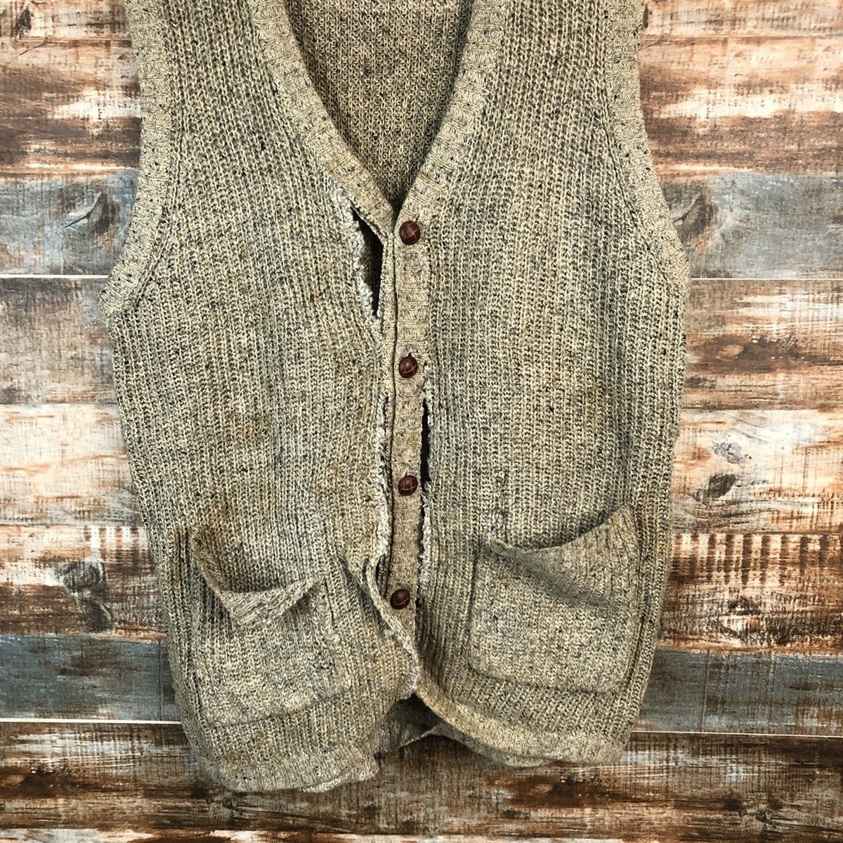 Vintage Raffine Brown Cardigan ripped Vest #A2242 Size US M / EU 48-50 / 2 - 3 Thumbnail