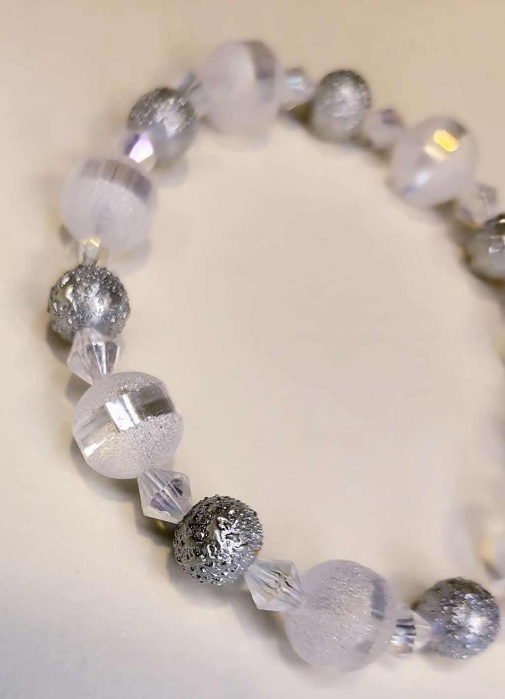 Handmade Matte silver striped crystal beaded bracelet 8mm 8-inch Size ONE SIZE - 3 Thumbnail