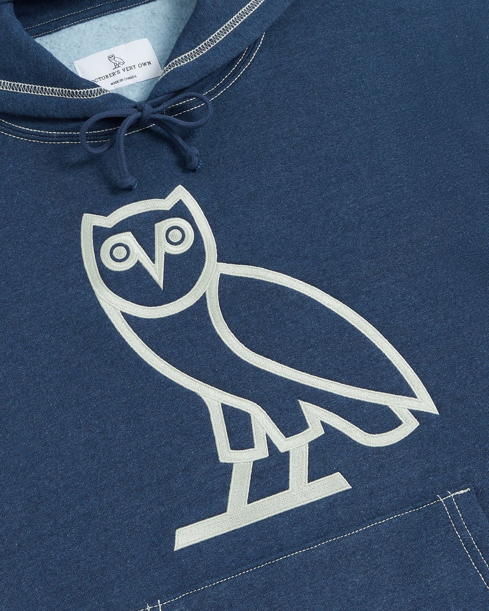 Drake OVO WASHED INDIGO-DYED DENIM OG OWL HOODIE Size US XL / EU 56 / 4 - 4 Thumbnail