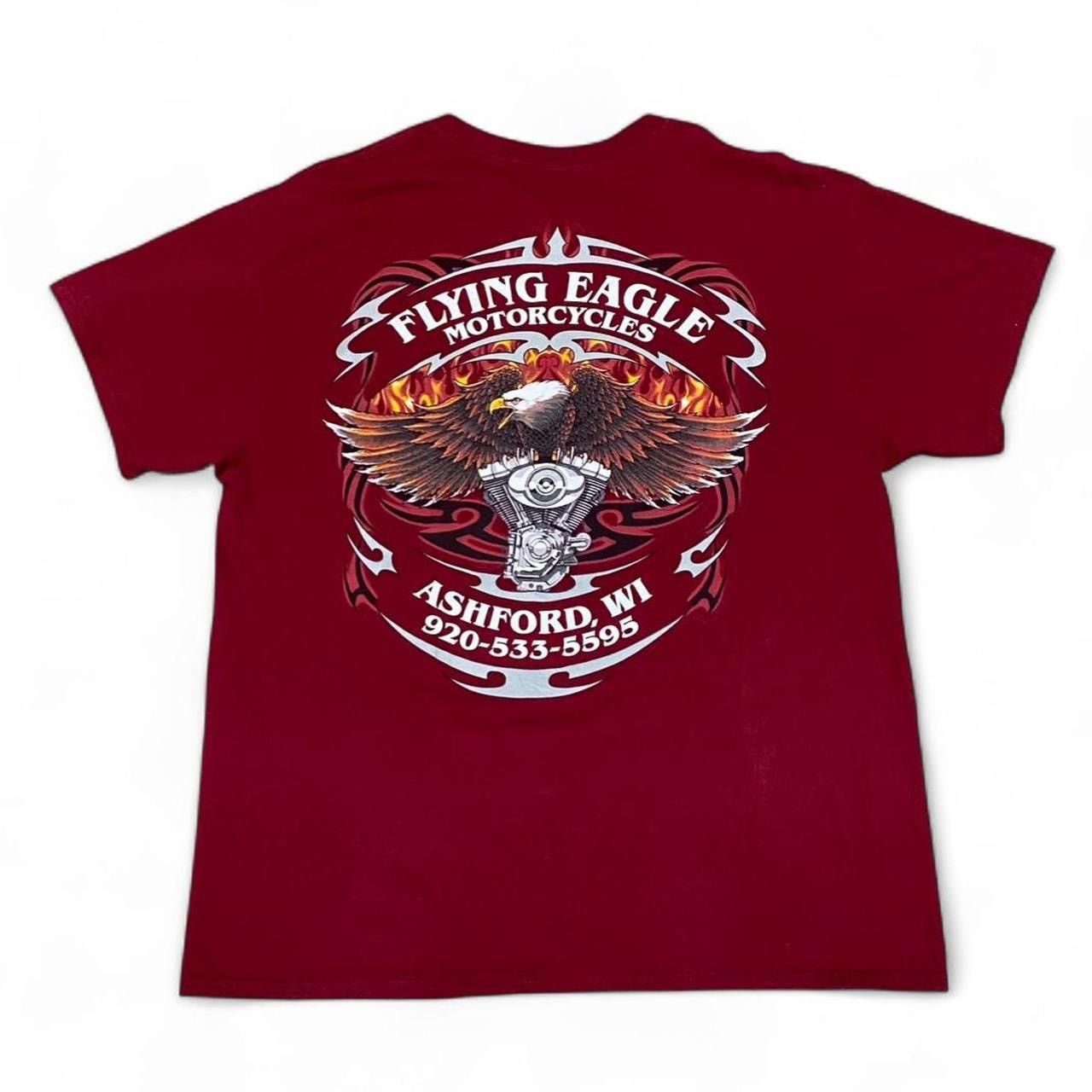 Gildan Y2K flying eagle motorcycles over print graphic red Tshirt Size US L / EU 52-54 / 3 - 4 Thumbnail