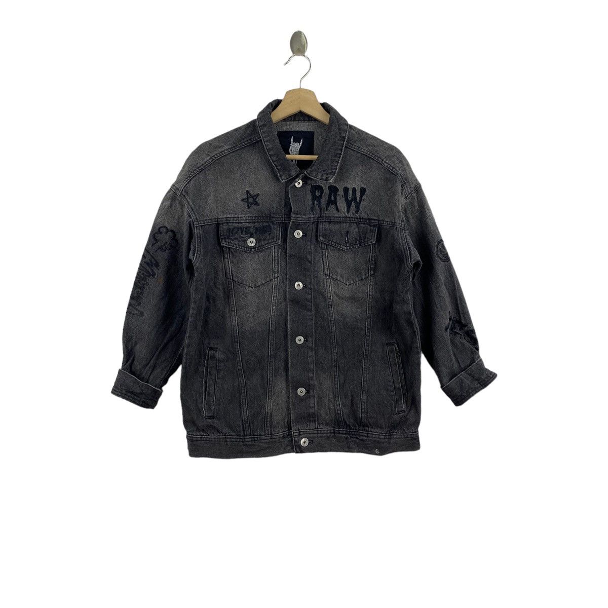 image of World Wide Love Rock Jeans Denim Black Jacket, Men's (Size Medium)