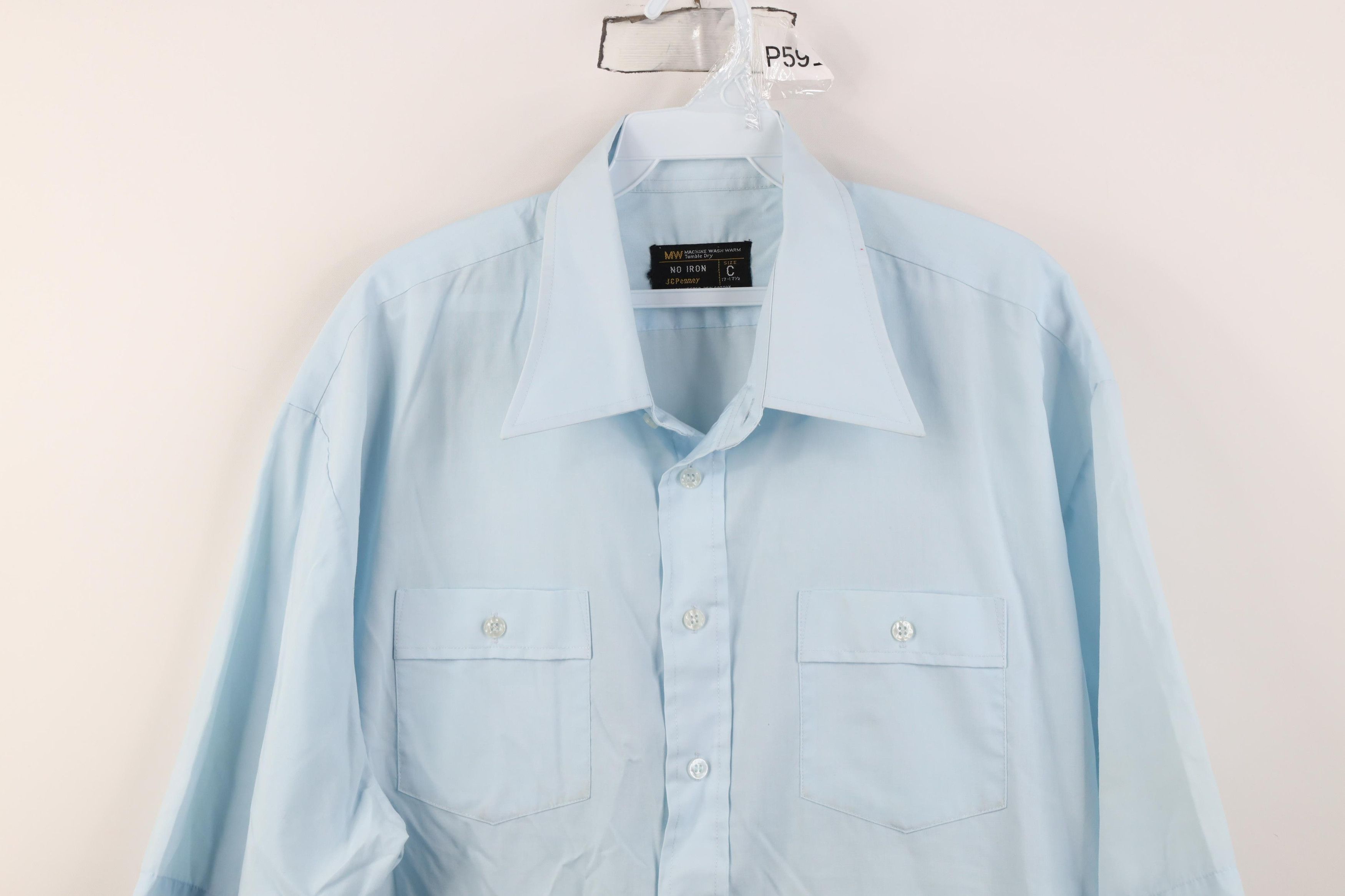 Vintage Vintage 70s Streetwear Collar Button Shirt Carolina Blue Size US M / EU 48-50 / 2 - 2 Thumbnail