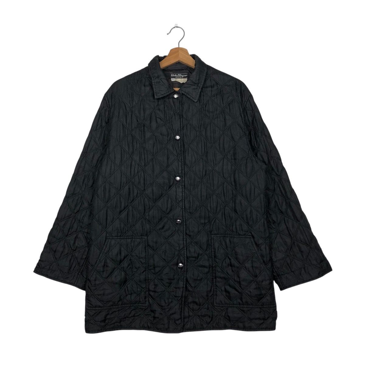 Vintage 📌Vintage Silk Jacket Button Quilted Salvatore Ferragamo Size US M / EU 48-50 / 2 - 2 Thumbnail