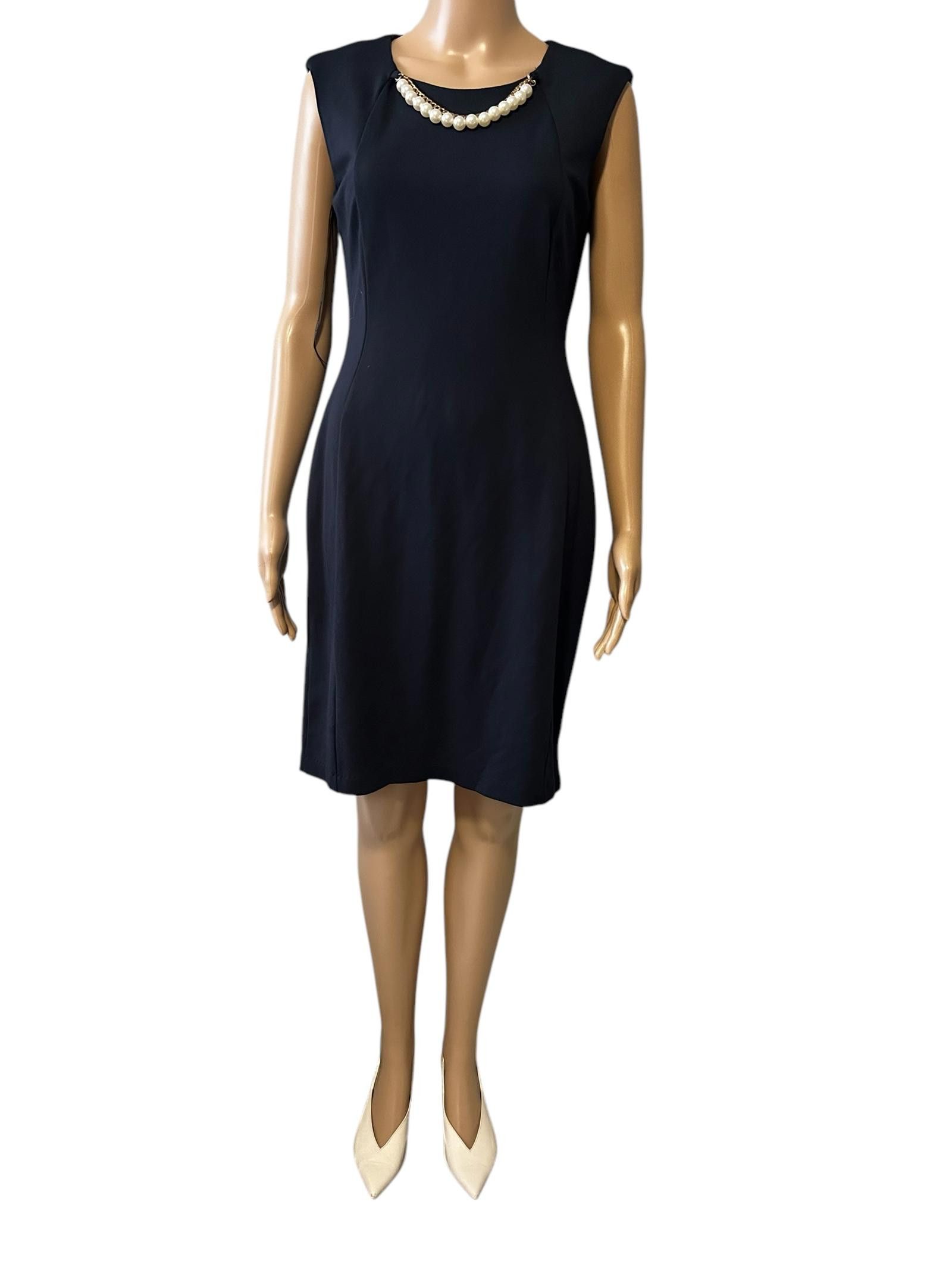 Calvin Klein Elegant Black Dress with Pearl Accents Size M / US 6-8 / IT 42-44 - 2 Thumbnail