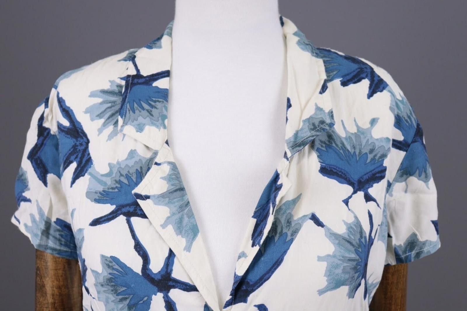 Gianni Valentino Ganni White Floral Short Sleeve V-Neck Peged Dress Size S Size S / US 4 / IT 40 - 5 Thumbnail