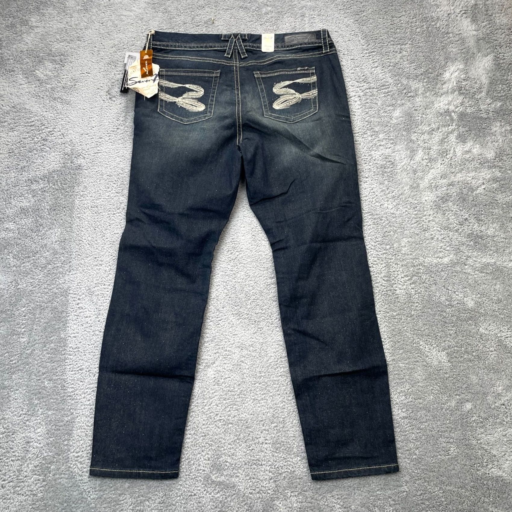 Vintage Seven7 Jeans Womens 16 Denim Blue Sparkle Luxe Whiskered 5-Pocket Skinny Regular Inseam 31” Button Zip Closet Mens Womens Girls Size 26" / US 2 / IT 38 - 2 Thumbnail
