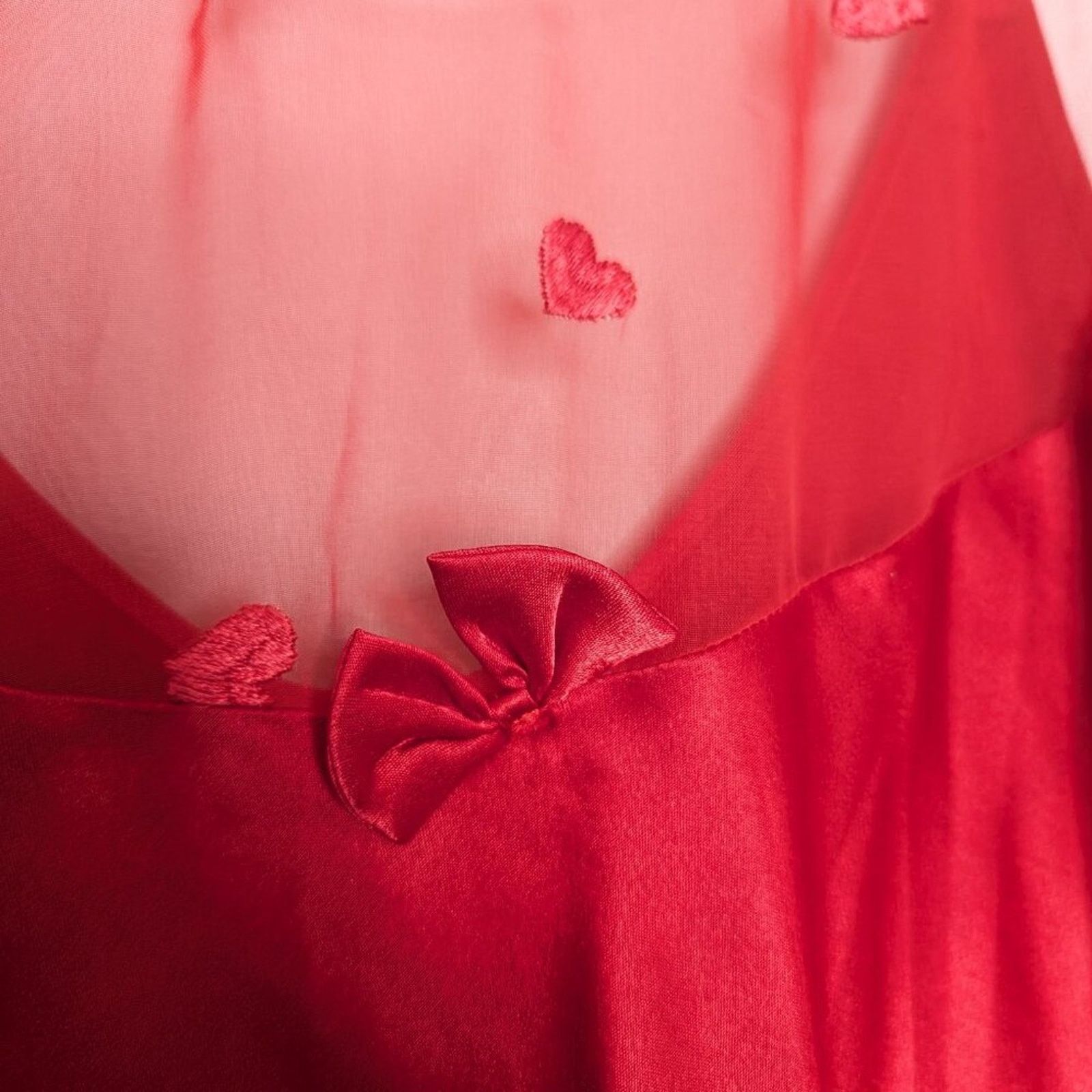 Vintage Vintage 90's Red Embroidered Heart Pattern Semi Sheer Dress Size M / US 6-8 / IT 42-44 - 6 Thumbnail