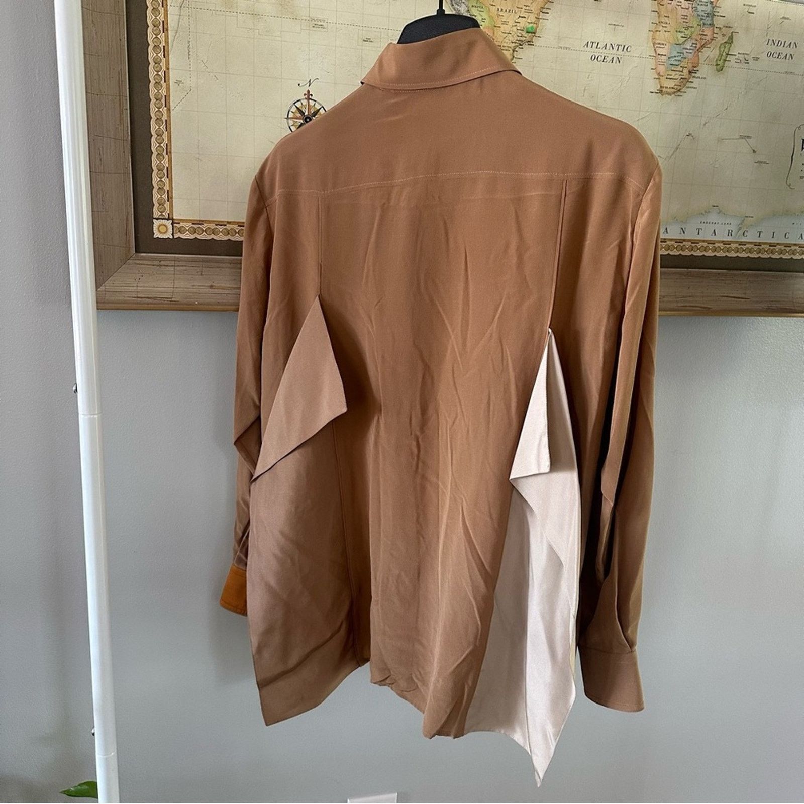 Burberry Burberry Camel Tan Draped Silk Blouse Women US2 Size XS / US 0-2 / IT 36-38 - 4 Thumbnail