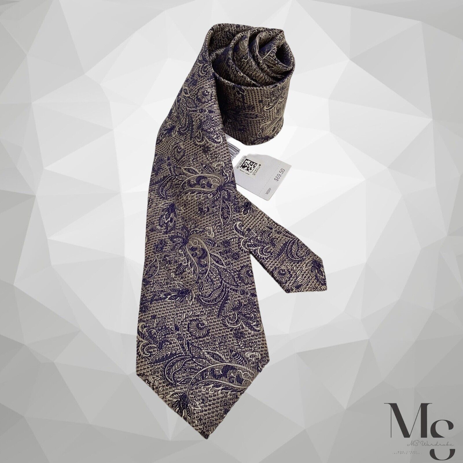 Michael Kors $69.50 MICHAEL KORS Silver Paisley Silk Tie W: 3" NWT Size ONE SIZE - 1 Thumbnail